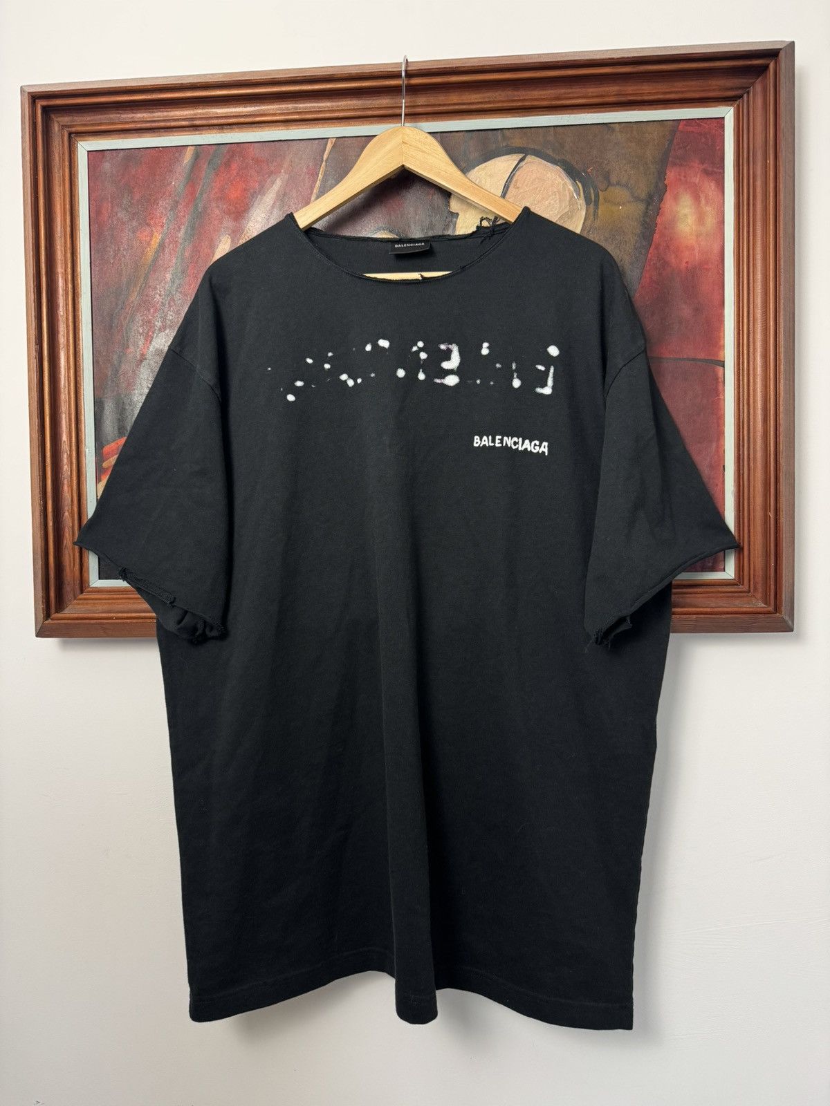 Designer Ss23 Balenciaga Spray Logo Distressed Tee Oversize Fit Rare Hoodie, Sweatshirt | PodTeesHub.com