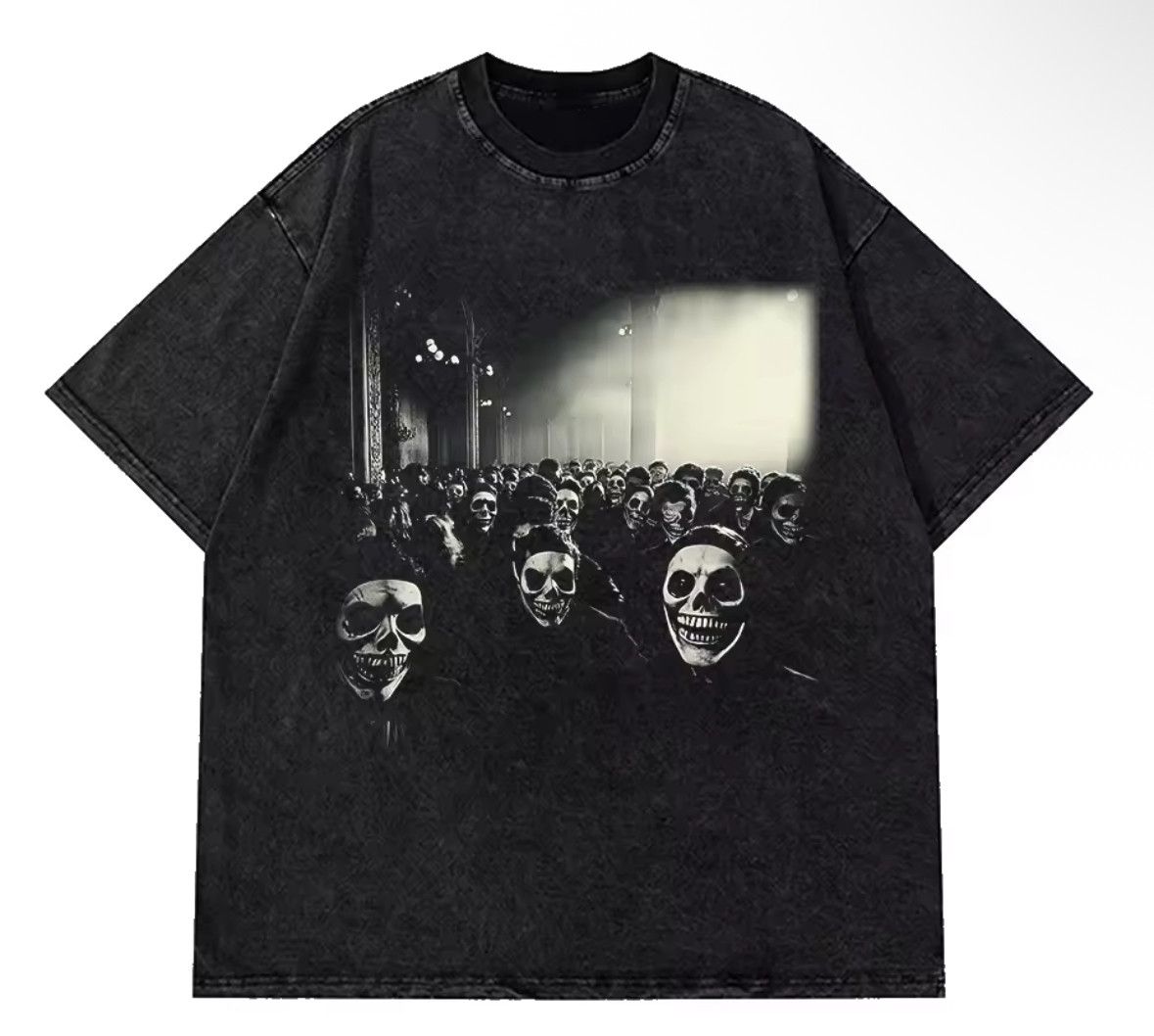 Japanese Brand Y2k Vintage Gothic Zombie Mask Print Washed T Shirt Hoodie, Sweatshirt | PodTeesHub.com