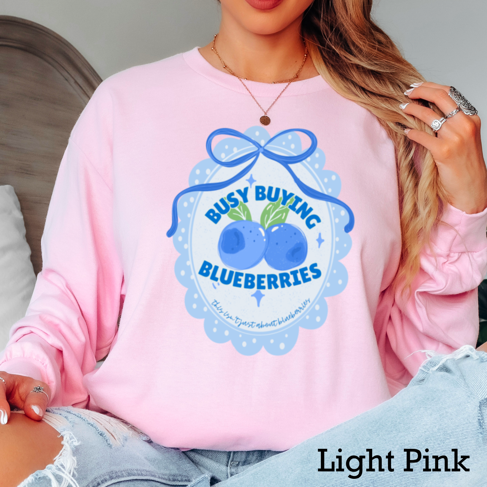 Busy Buying Blueberries Coquette Long Sleeve Shirt| Gildan Hoodie, Sweatshirt | PodTeesHub.com