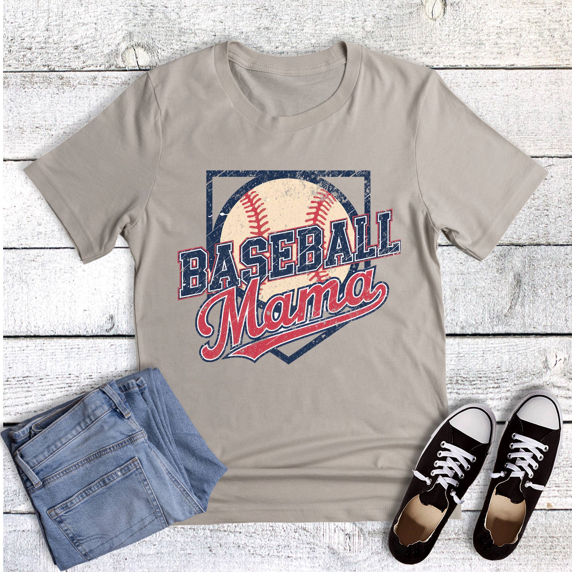 Baseball Mama Diamond Retro Graphic Tee Hoodie, Sweatshirt | PodTeesHub.com
