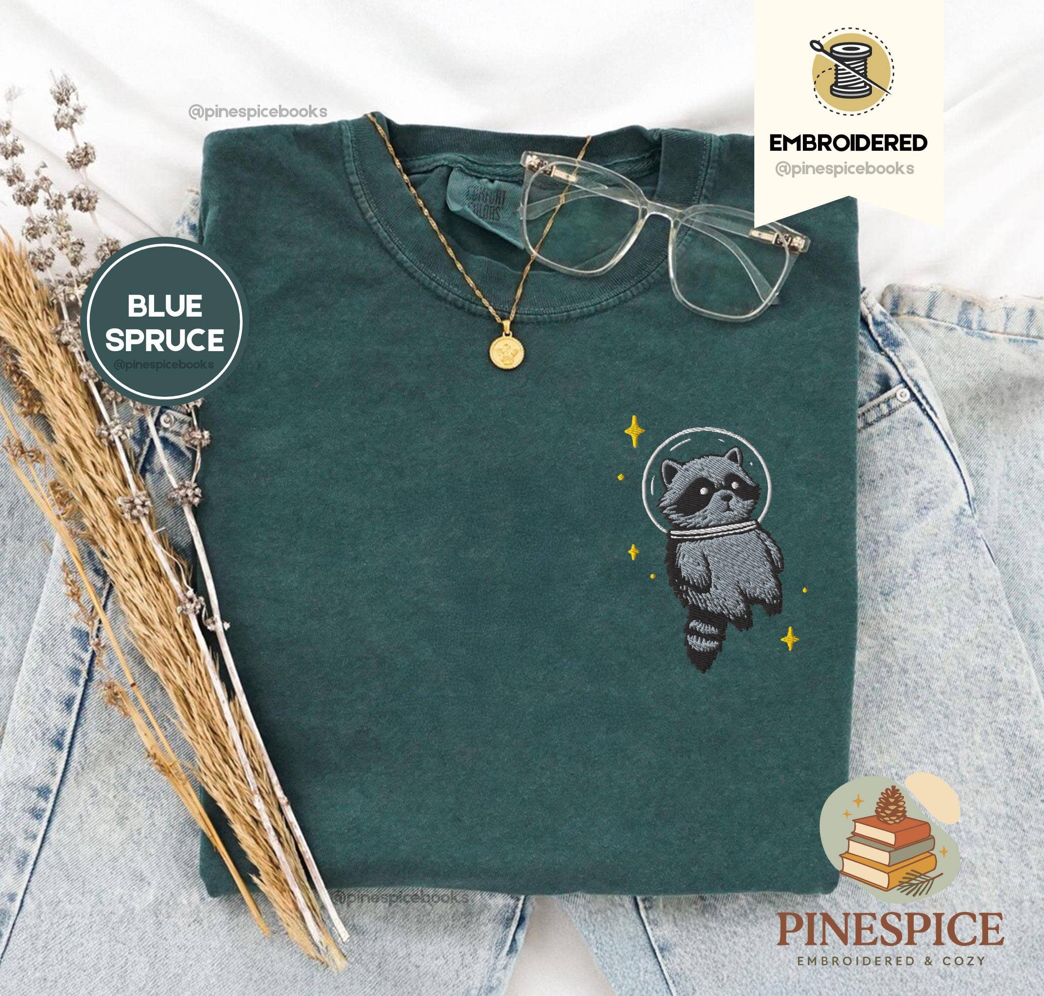 Chaotic Raccoon Embroidered Tee, Cosmic Animal Shirt Hoodie, Sweatshirt | PodTeesHub.com