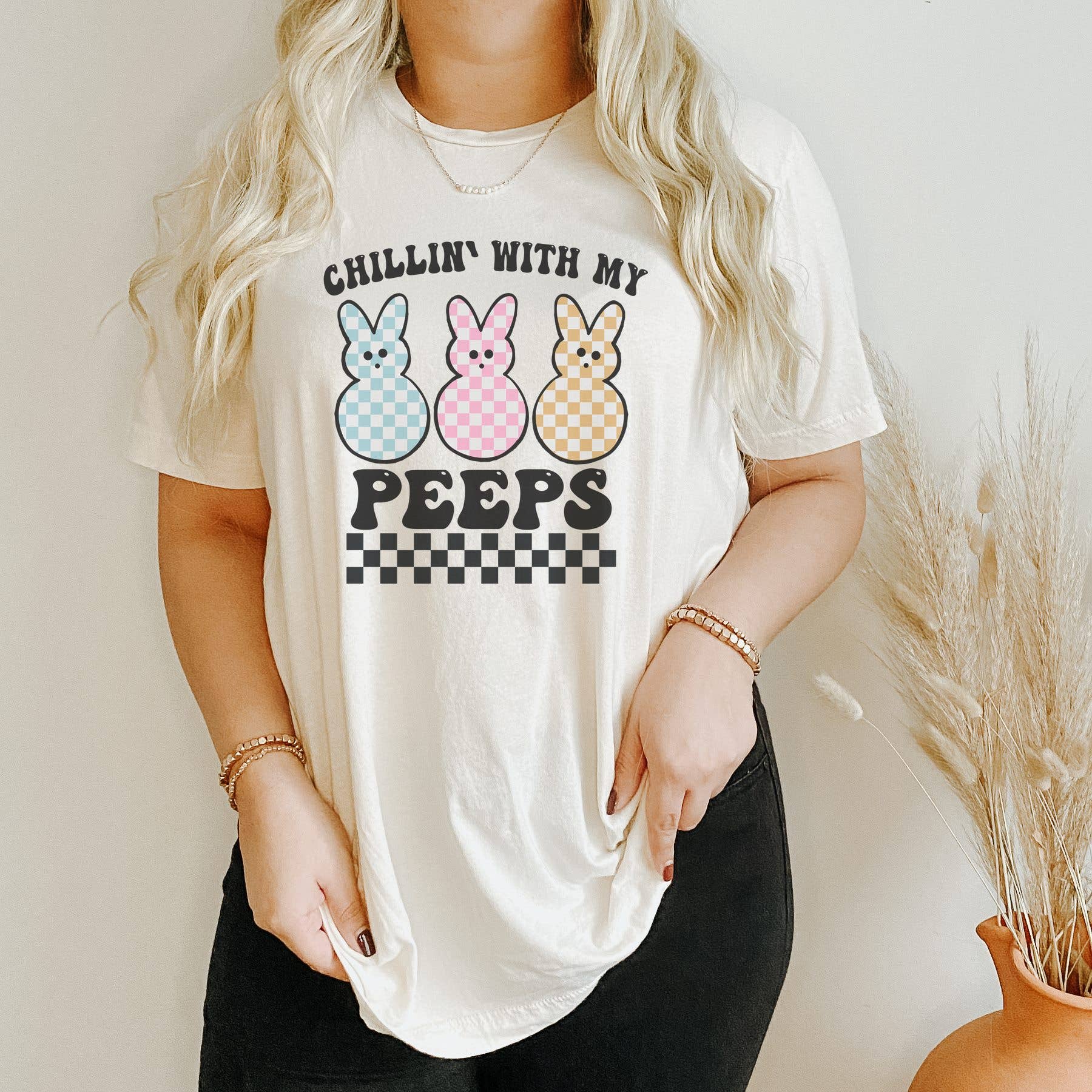 Chillin with My Peeps Easter Graphic Tee | Women's Tees Hoodie, Sweatshirt | PodTeesHub.com