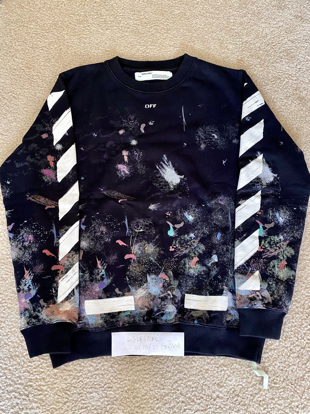 White Off White Diagonal Galaxy Brushed Crewneck Medium T-Shirts, Hoodie, Sweatshirt | PodTeesHub.com