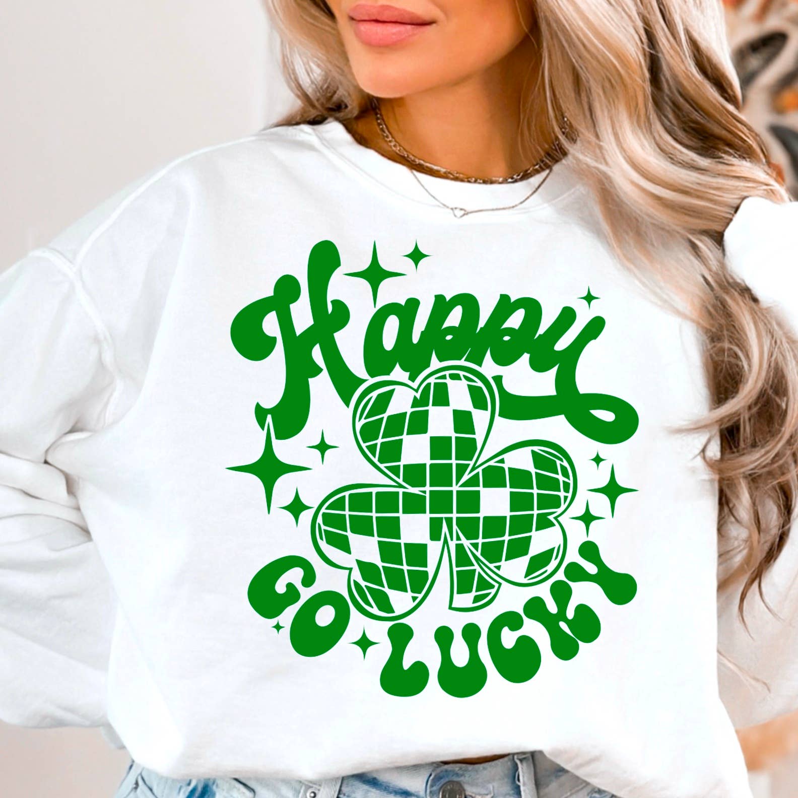 Happy Go Lucky St. Patricks Day Graphic Crewneck Sweatshirt T-Shirts, Hoodie | PodTeesHub.com