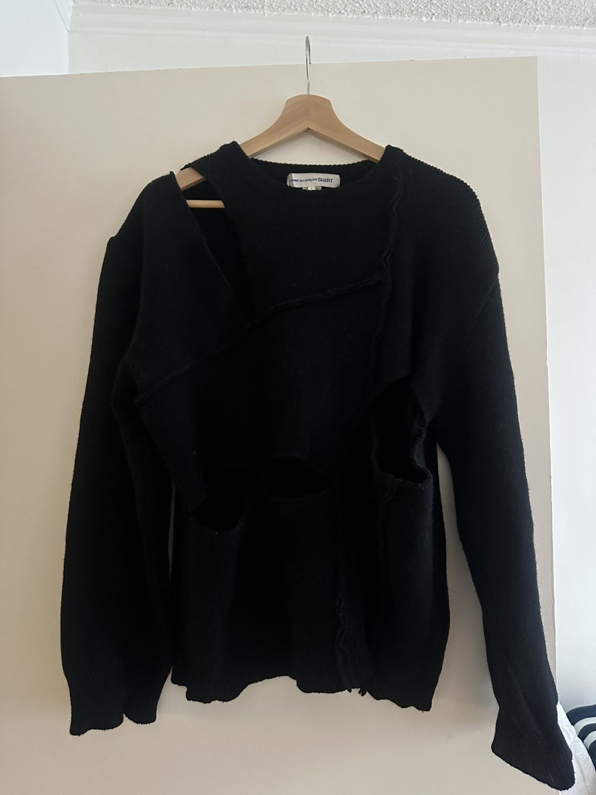 Comme Des Garcons Shirt Cdg Shirt Patchwork Distressed Sweater Hoodie, Sweatshirt | PodTeesHub.com