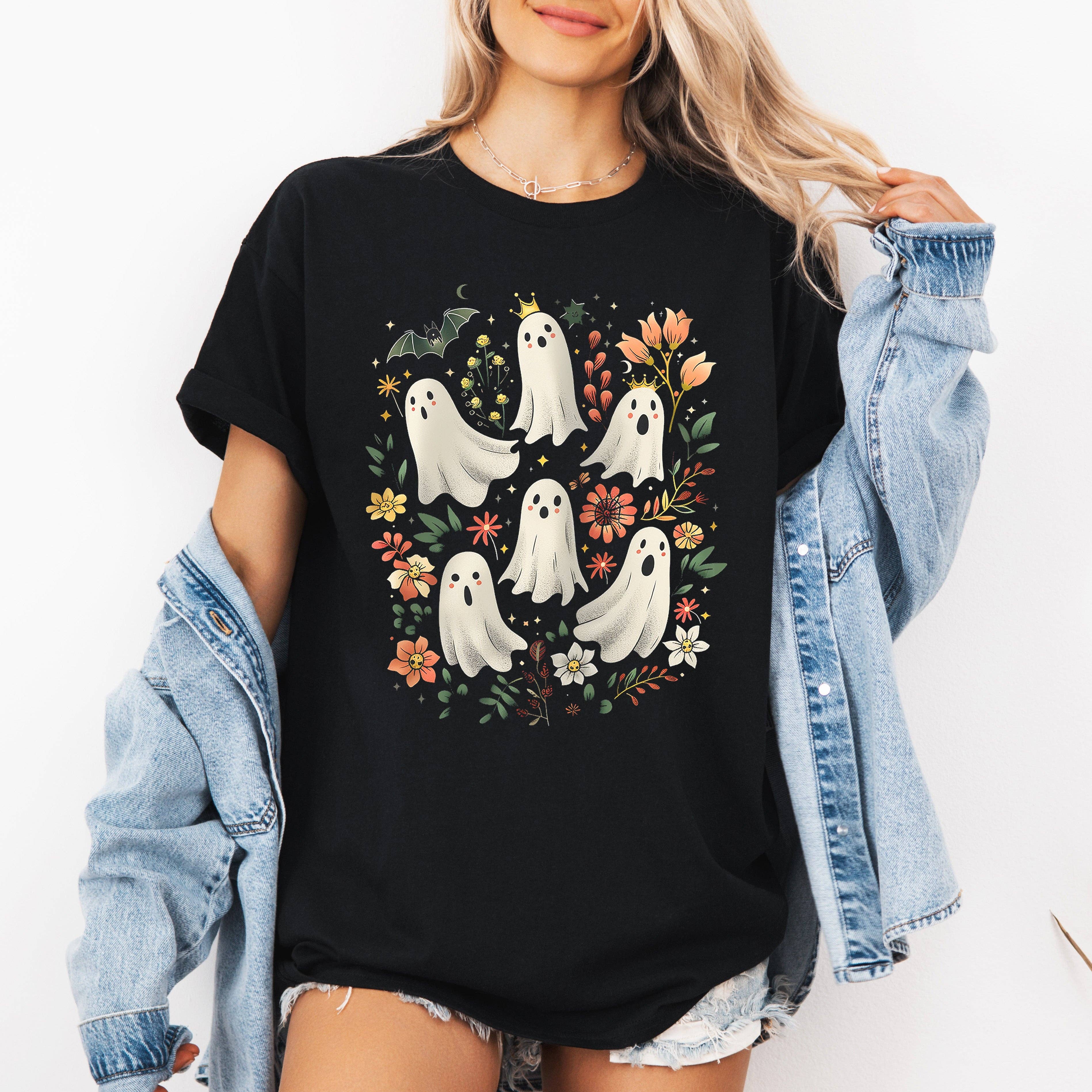 Floral Ghosts Halloween Coquette Girly Autumn, Fall, Tshirt Hoodie, Sweatshirt | PodTeesHub.com