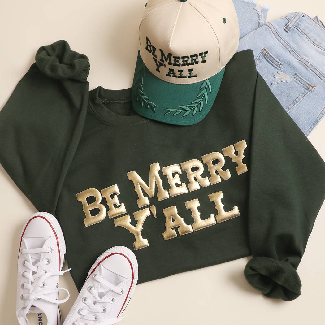 Be Merry Y'all Metallic Gold Puff Heavyweight Sweatshirt T-Shirts, Hoodie | PodTeesHub.com