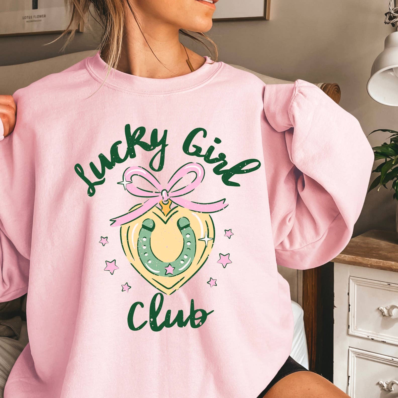 Lucky Girl St. Patricks Day Graphic Crewneck Sweatshirt T-Shirts, Hoodie | PodTeesHub.com