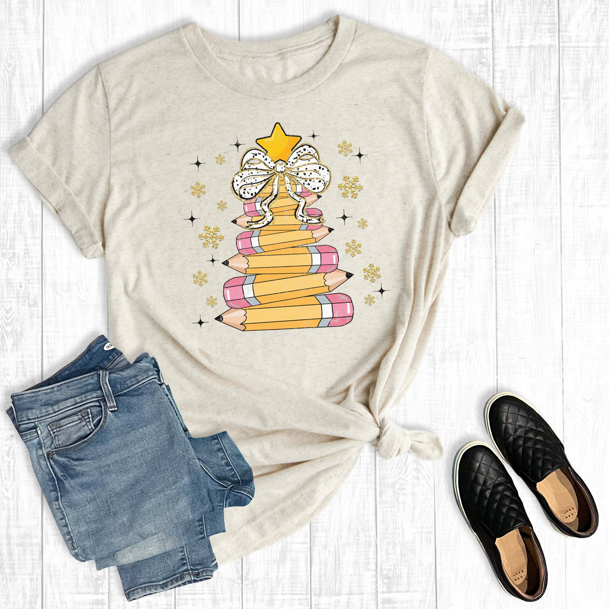 Retro Teacher Coquette Christmas Tree Graphic Tee Hoodie, Sweatshirt | PodTeesHub.com