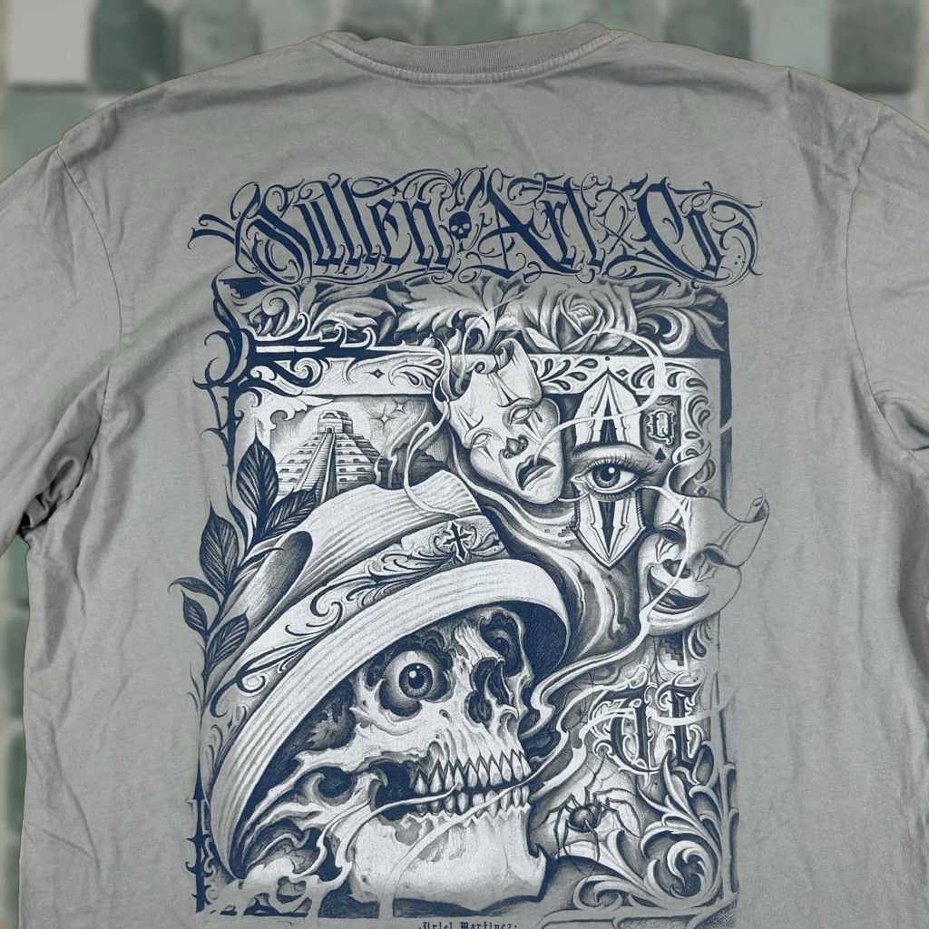 Vintage Sullen Art Uriel Martinez Men S Gray Printed Tee Short Sleeve 2xl Skull Graphic Print Crew N Hoodie, Sweatshirt