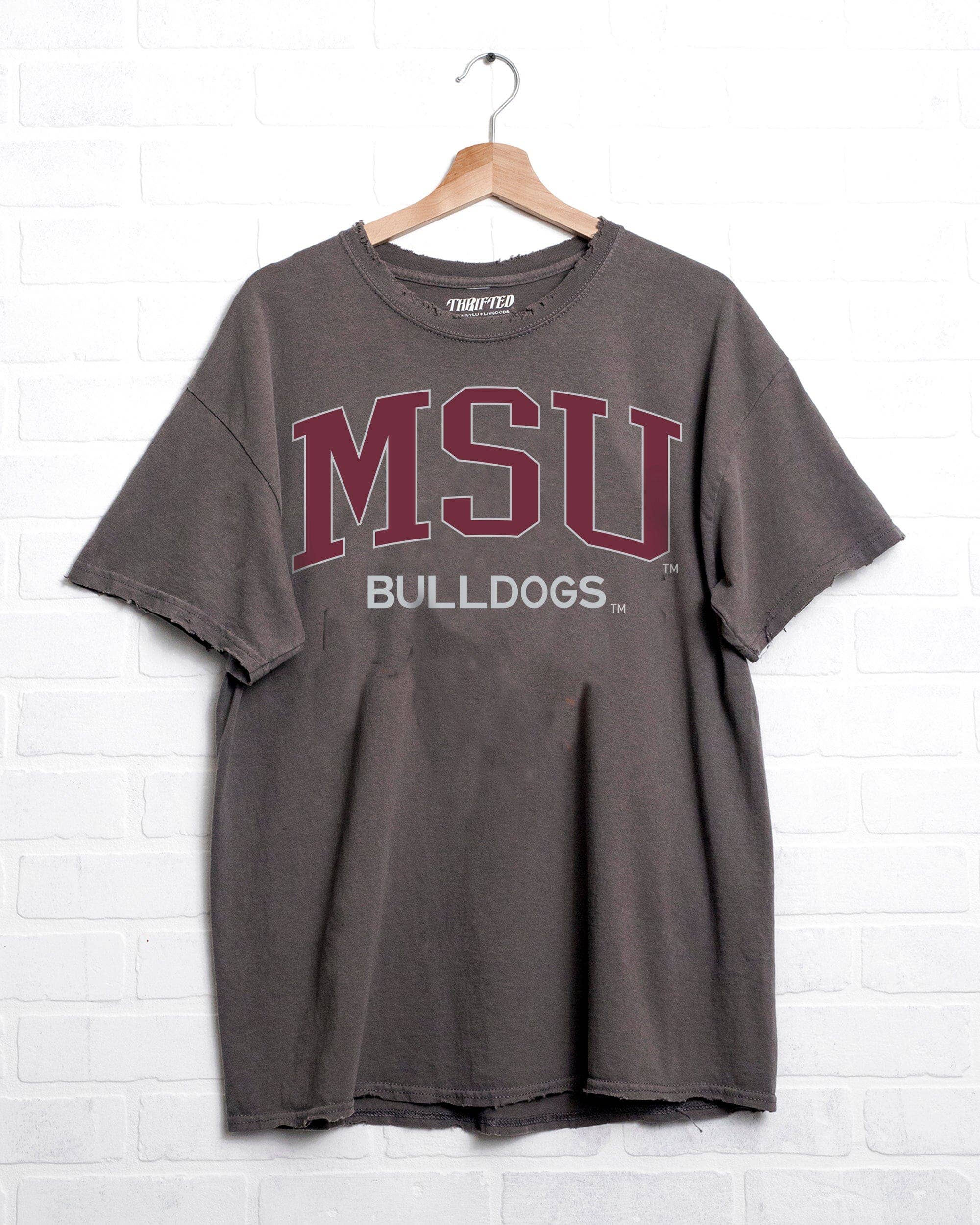 Mississippi State Bulldogs Filled Gault Gray Thrifted Tee Hoodie, Sweatshirt | PodTeesHub.com