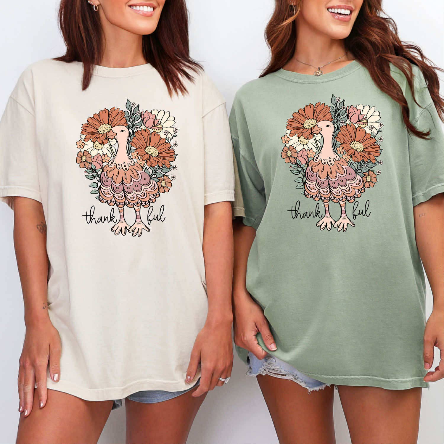 Thankful Floral Turkey Tee Hoodie, Sweatshirt | PodTeesHub.com