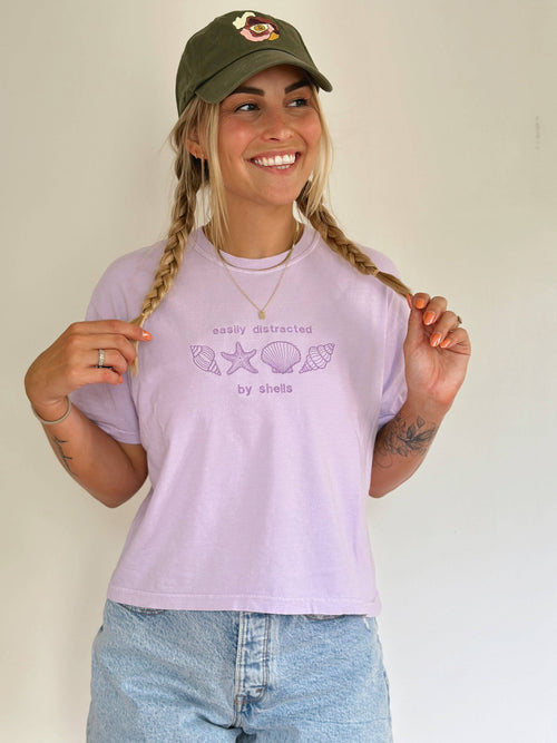 "Easily Distracted By Shells" - Lavendar T-Shirt🐚 Hoodie, Sweatshirt | PodTeesHub.com