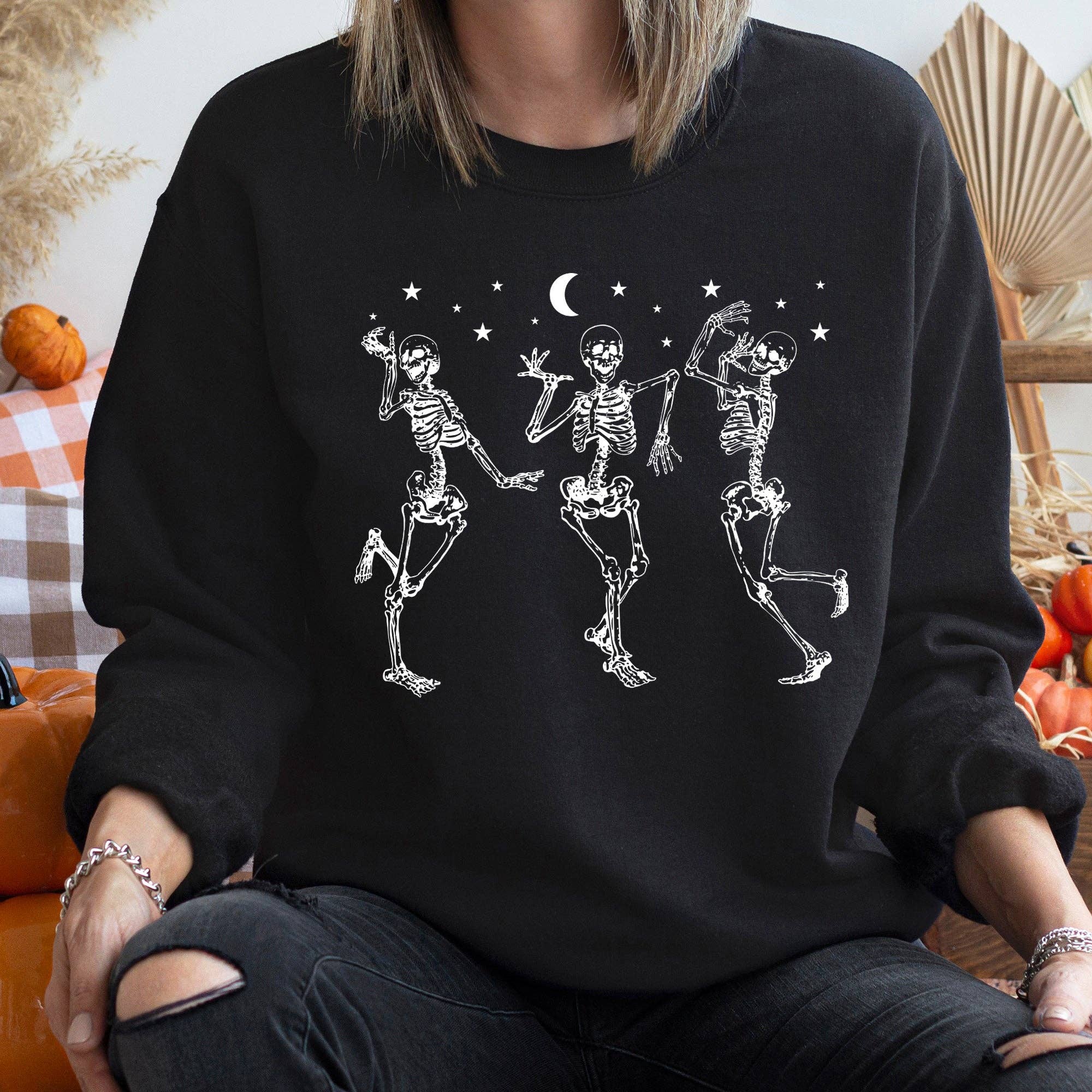 Dancing Skeletons Moon Vintage Halloween Sweatshirt T-Shirts, Hoodie | PodTeesHub.com