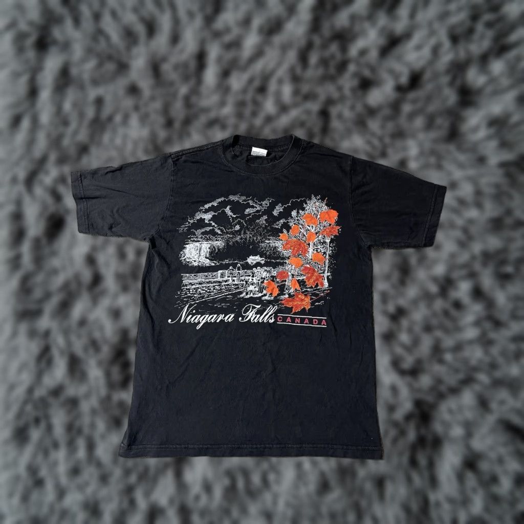 Vintage Cityscape T Shirt Unisex Adults Small S Black Cotton Crew Neck Short Sleeve Niagara Hoodie, Sweatshirt