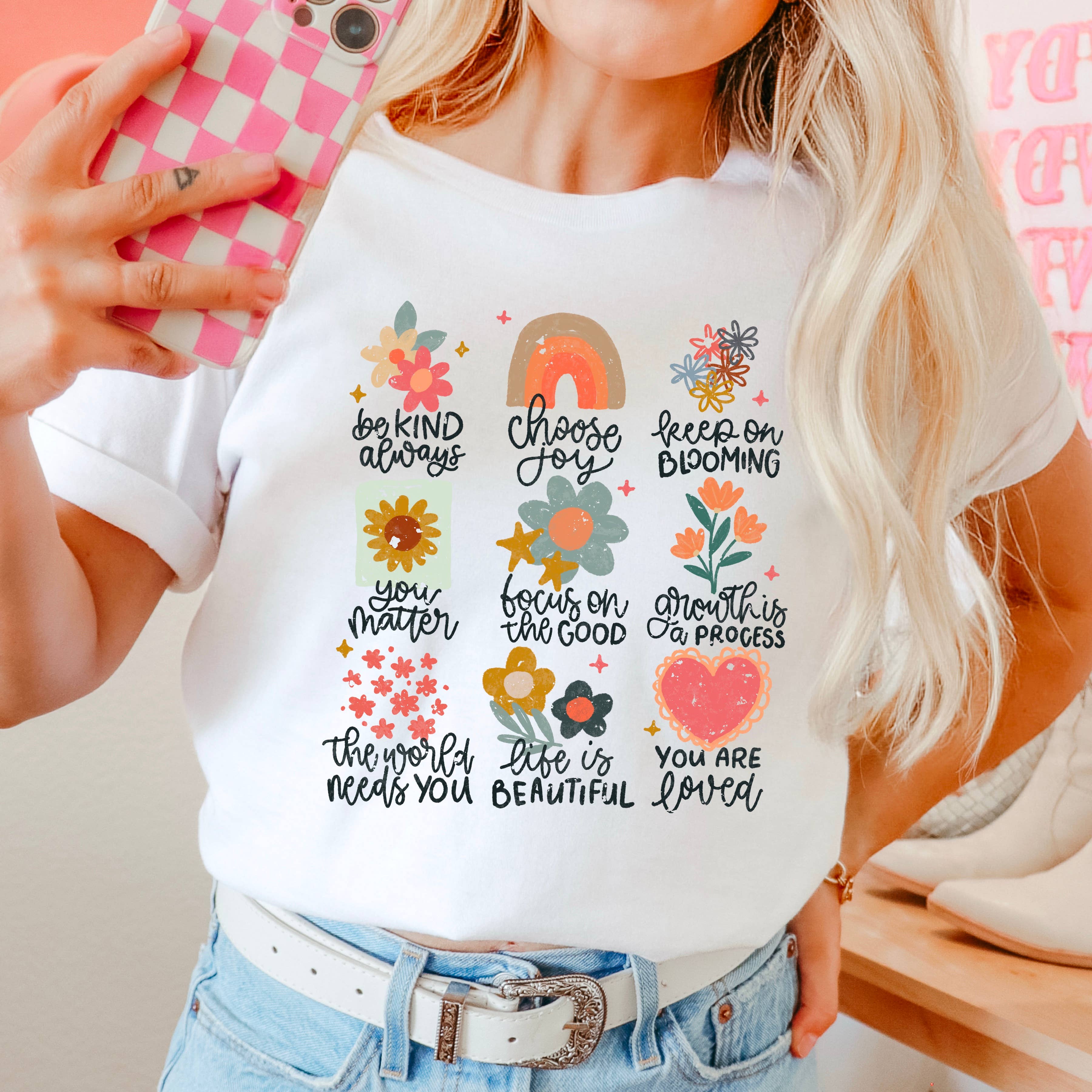 Positive Affirmations Spring Graphic Shirt | Comfort Colors Hoodie, Sweatshirt | PodTeesHub.com