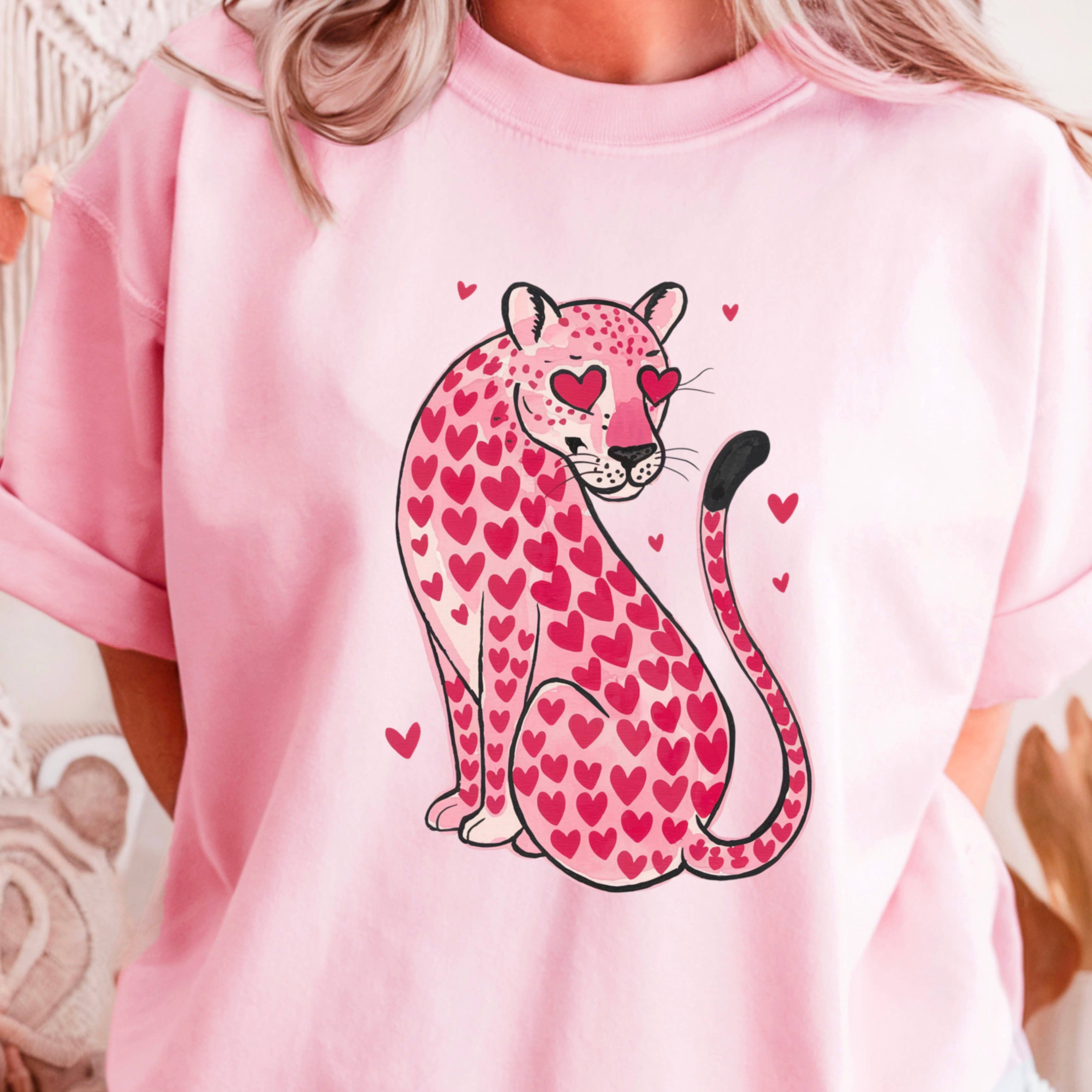 Leopard Hearts Valentine’S Day Graphic T-Shirt | Gildan Hoodie, Sweatshirt | PodTeesHub.com