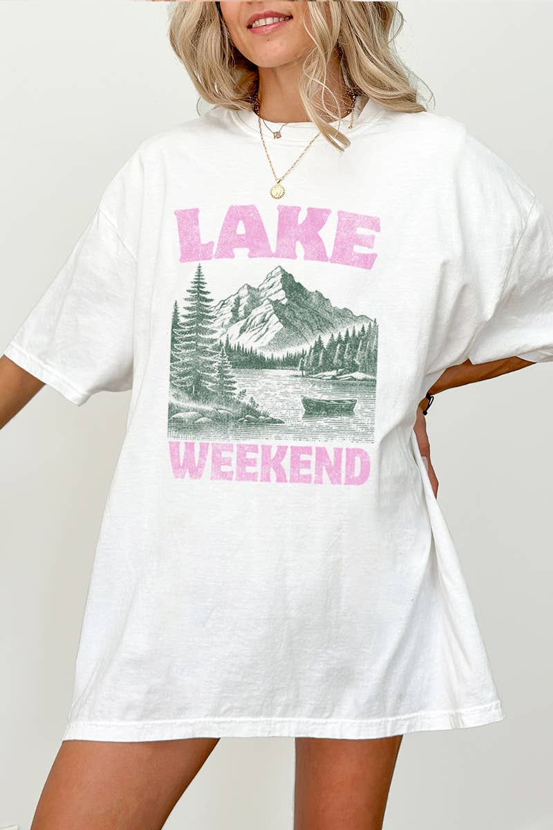 Lake Weekend Vintage Graphic Oversized Tee Hoodie, Sweatshirt | PodTeesHub.com