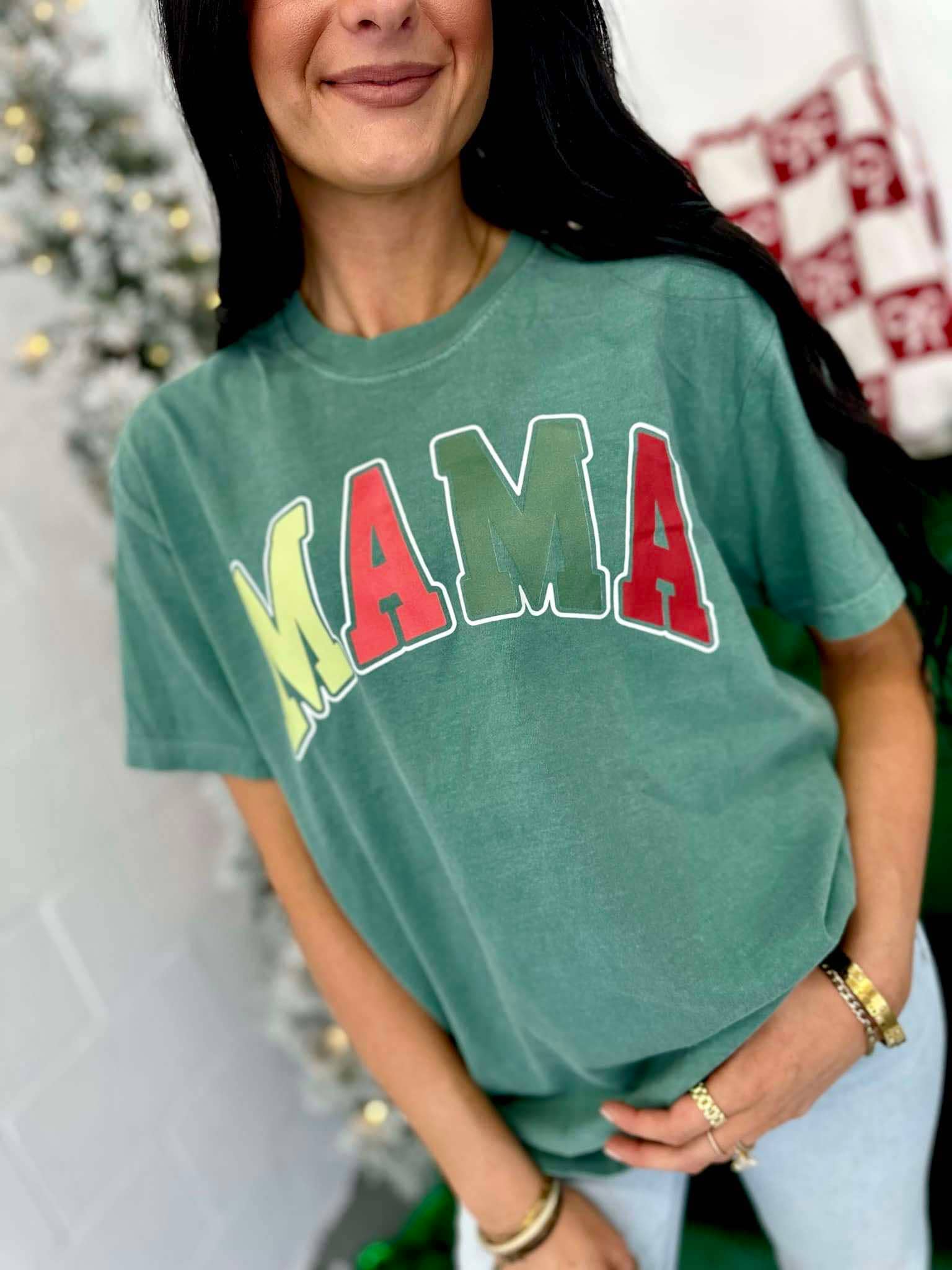 Mama Christmas Varsity Curved Dtf Tee Hoodie, Sweatshirt | PodTeesHub.com