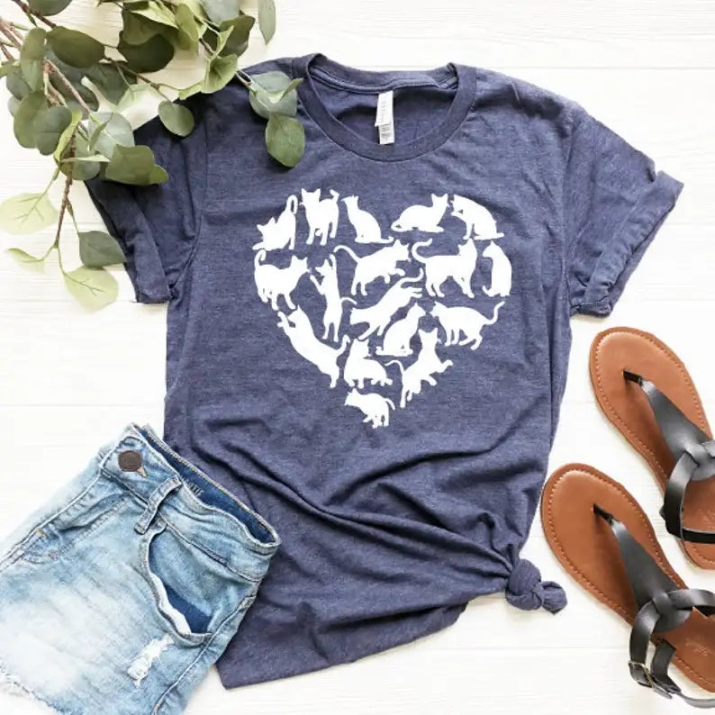 Cat Heart T-Shirt, Cat Mom Shirt Hoodie, Sweatshirt | PodTeesHub.com