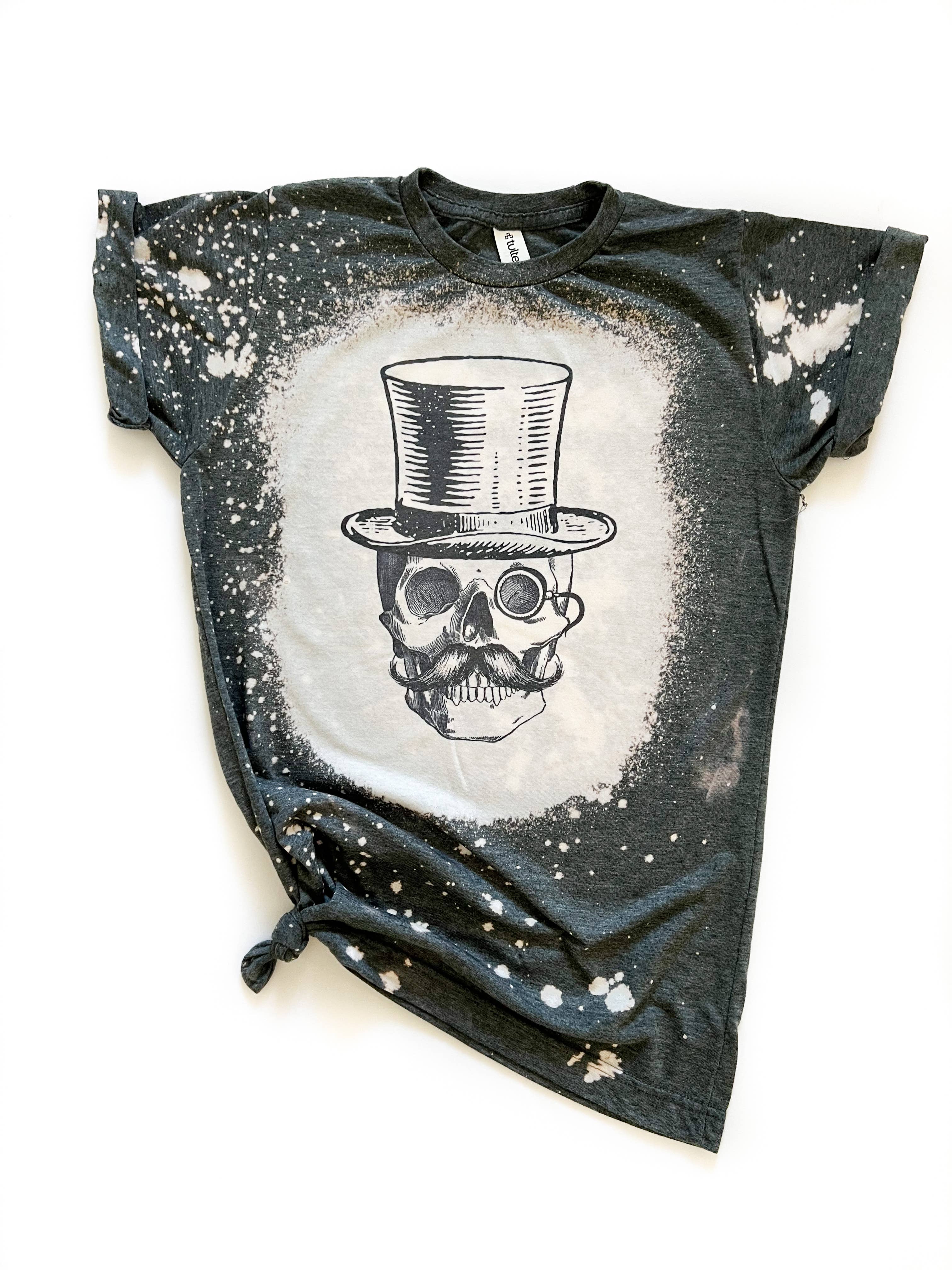 Dapper Skeleton Halloween Bleached Tee Hoodie, Sweatshirt | PodTeesHub.com