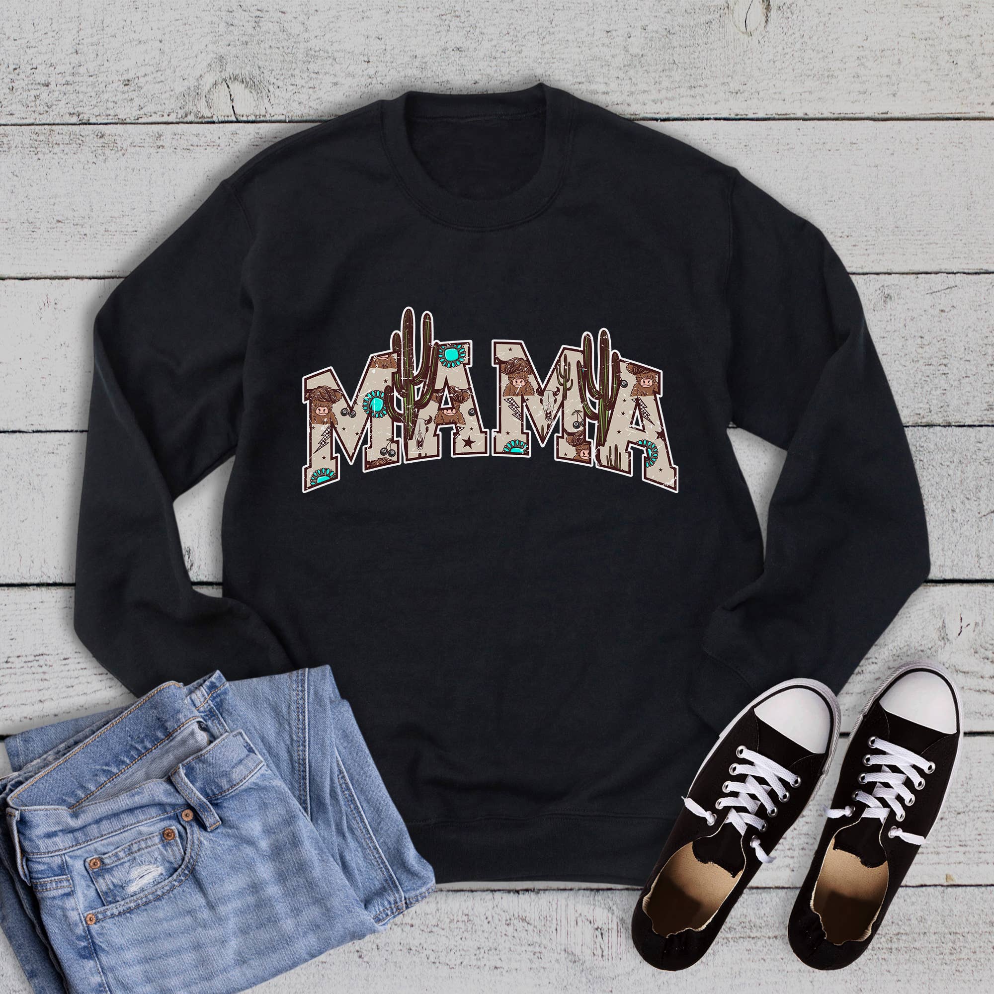 Western Mama Cactus Turquoise Sweatshirt T-Shirts, Hoodie | PodTeesHub.com