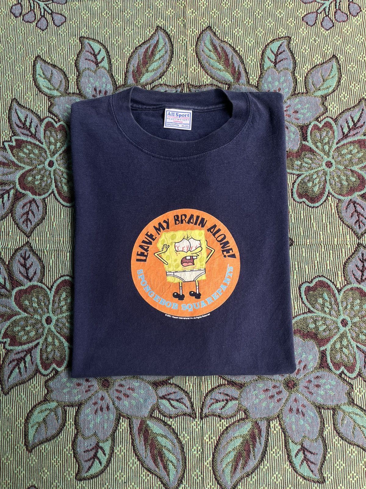 Vintage Spongebob Leave My Brain Alone 2001 S T Shirt Hoodie, Sweatshirt | PodTeesHub.com