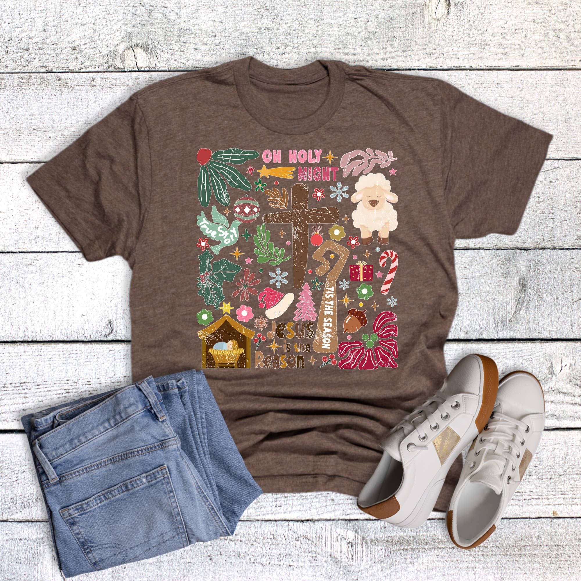 Boho True Story Oh Holy Night Collage Graphic Tee Hoodie, Sweatshirt | PodTeesHub.com