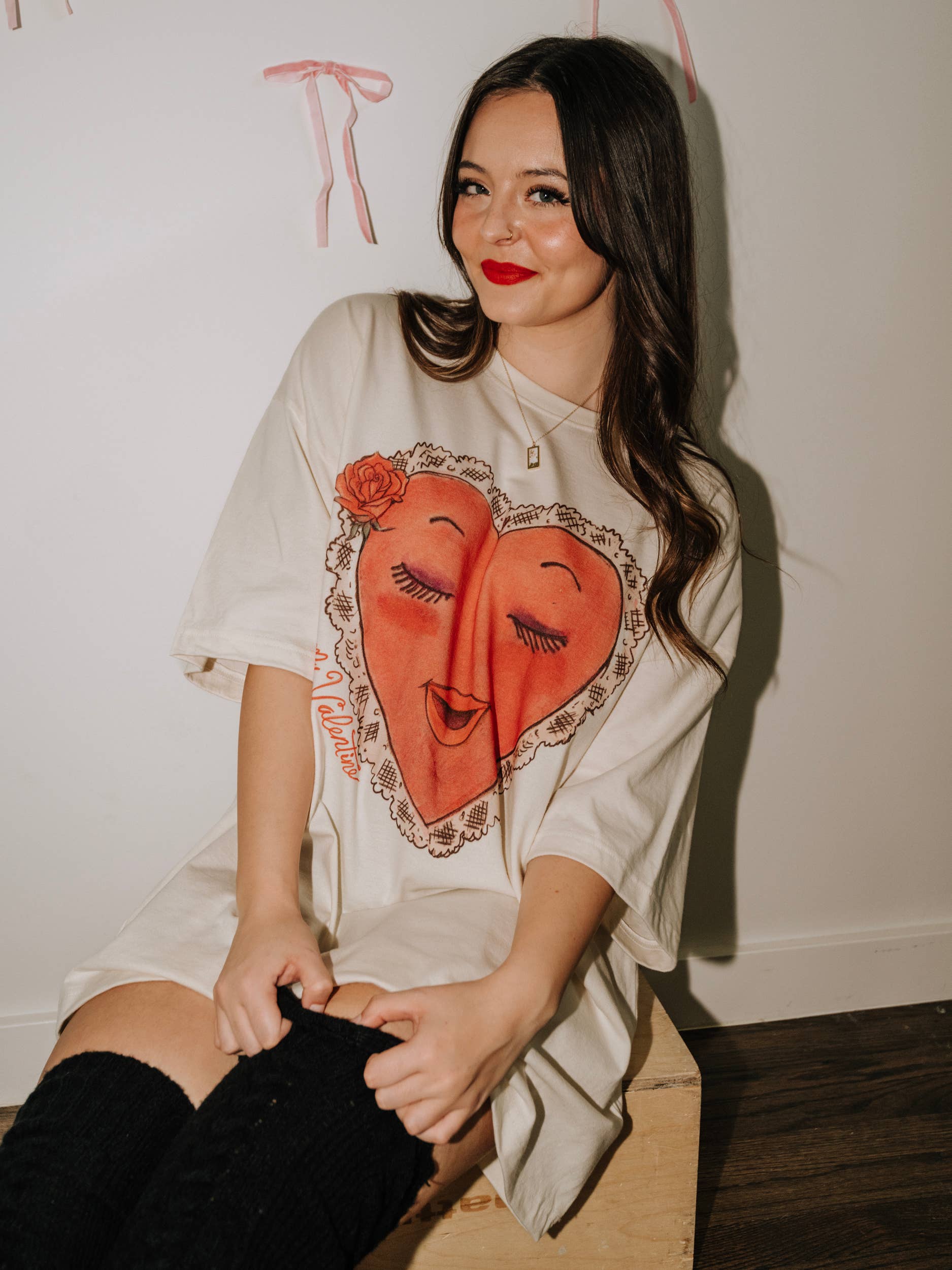 Be My Valentine Heart Off White One Size Oversized Tee Hoodie, Sweatshirt | PodTeesHub.com