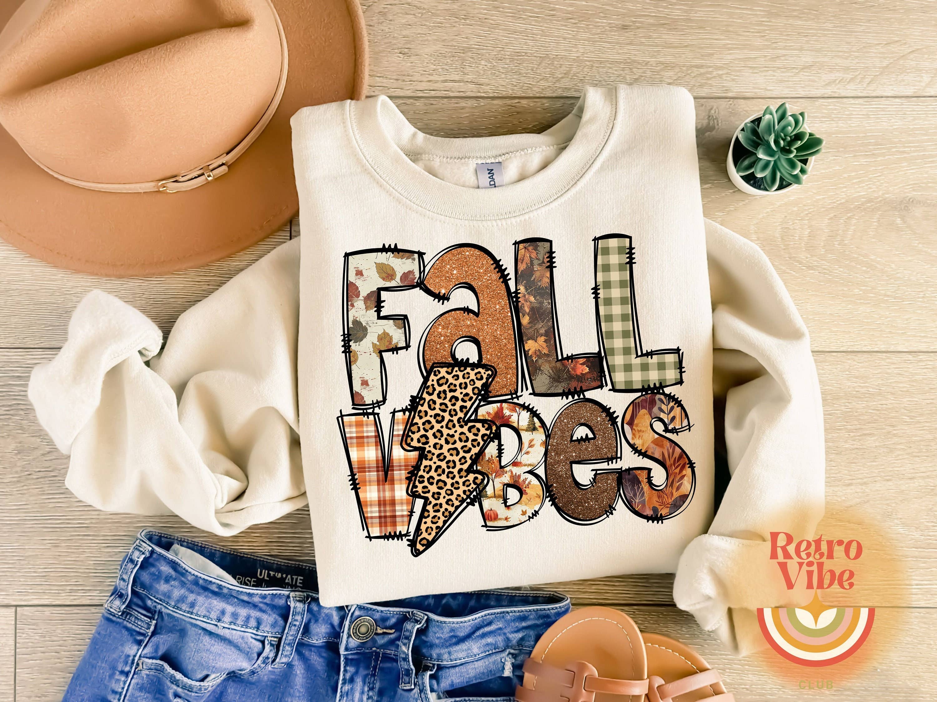 Retro Fall Vibes Autumn Sublimation Design Shirt Hoodie, Sweatshirt | PodTeesHub.com
