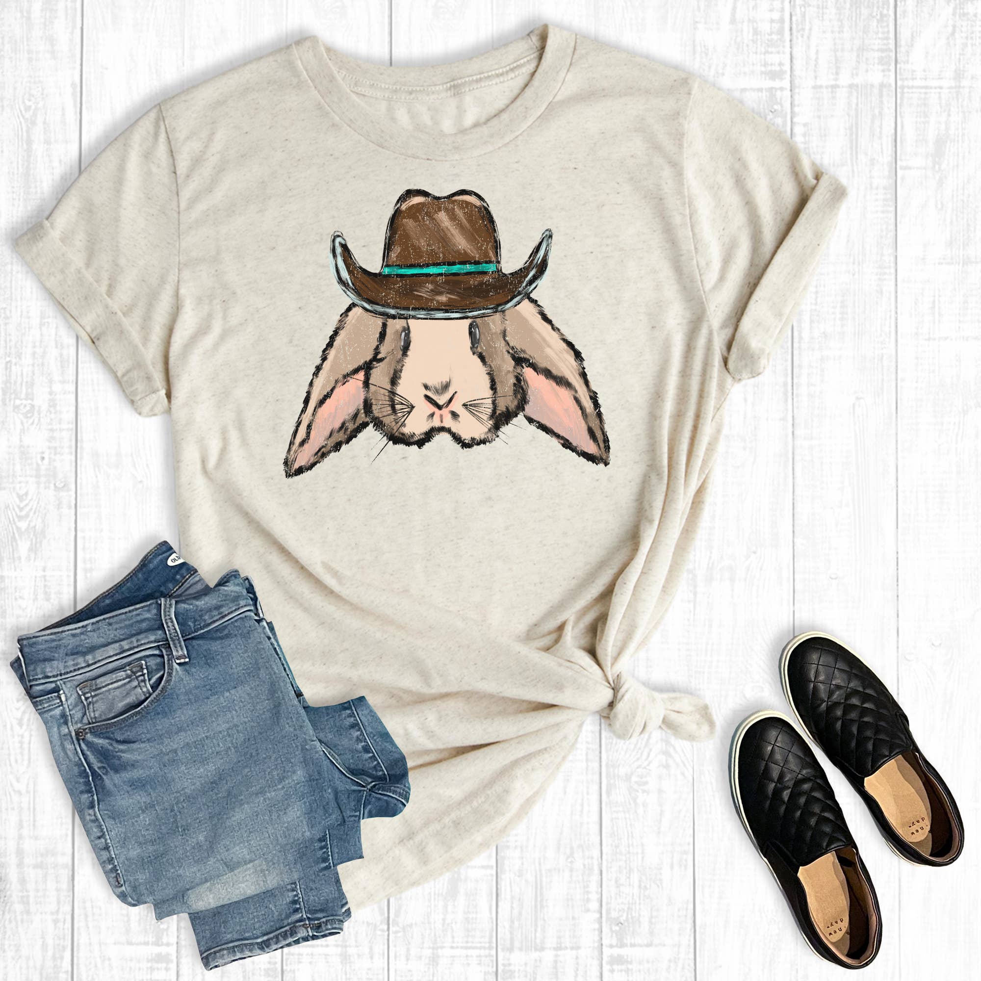 Western Cowboy Bunny Graphic Tee Hoodie, Sweatshirt | PodTeesHub.com
