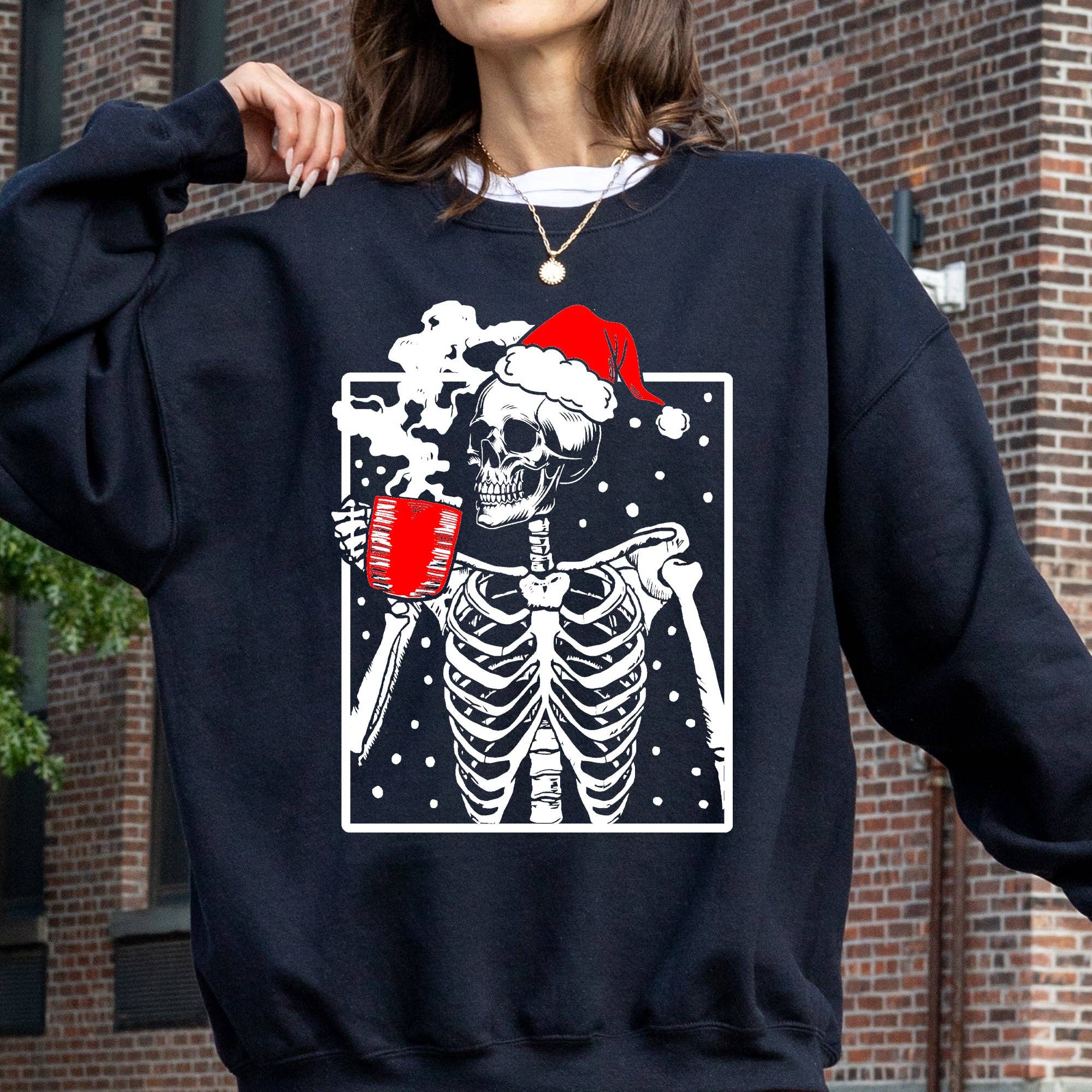Coffee Lover Santa Skeleton, Christmas, Xmas Sweatshirt T-Shirts, Hoodie | PodTeesHub.com