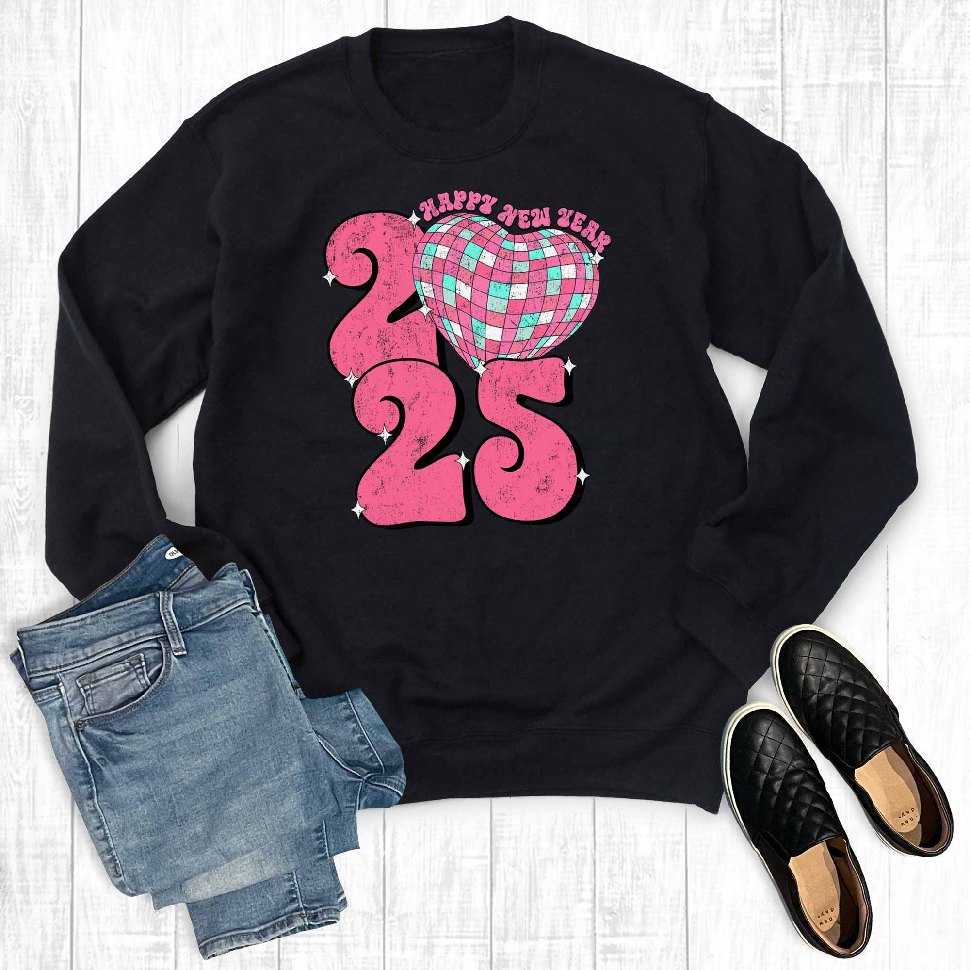 Retro Happy New Year 2025 Sweatshirt T-Shirts, Hoodie | PodTeesHub.com