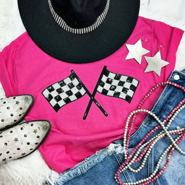 Checkered Flags Sequin Patch Everyday Tee Hoodie, Sweatshirt | PodTeesHub.com
