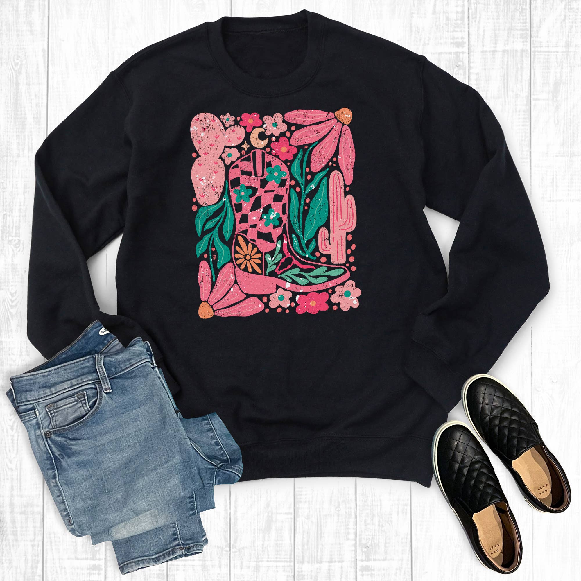 Western Boho Cowgirl Boot Sweatshirt T-Shirts, Hoodie | PodTeesHub.com