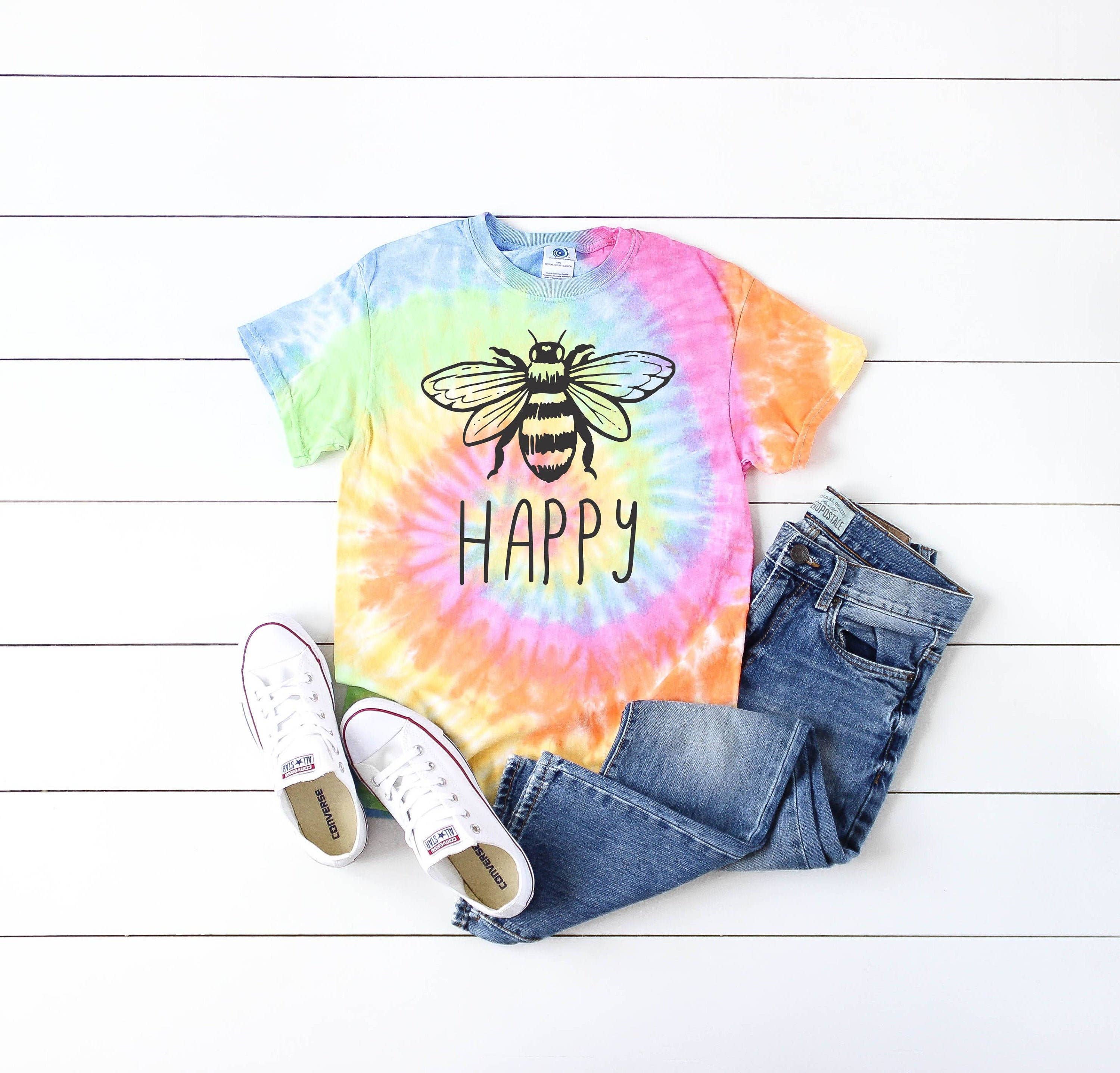 Tie Dye Bee Happy | Be Happy Shirt Hoodie, Sweatshirt | PodTeesHub.com