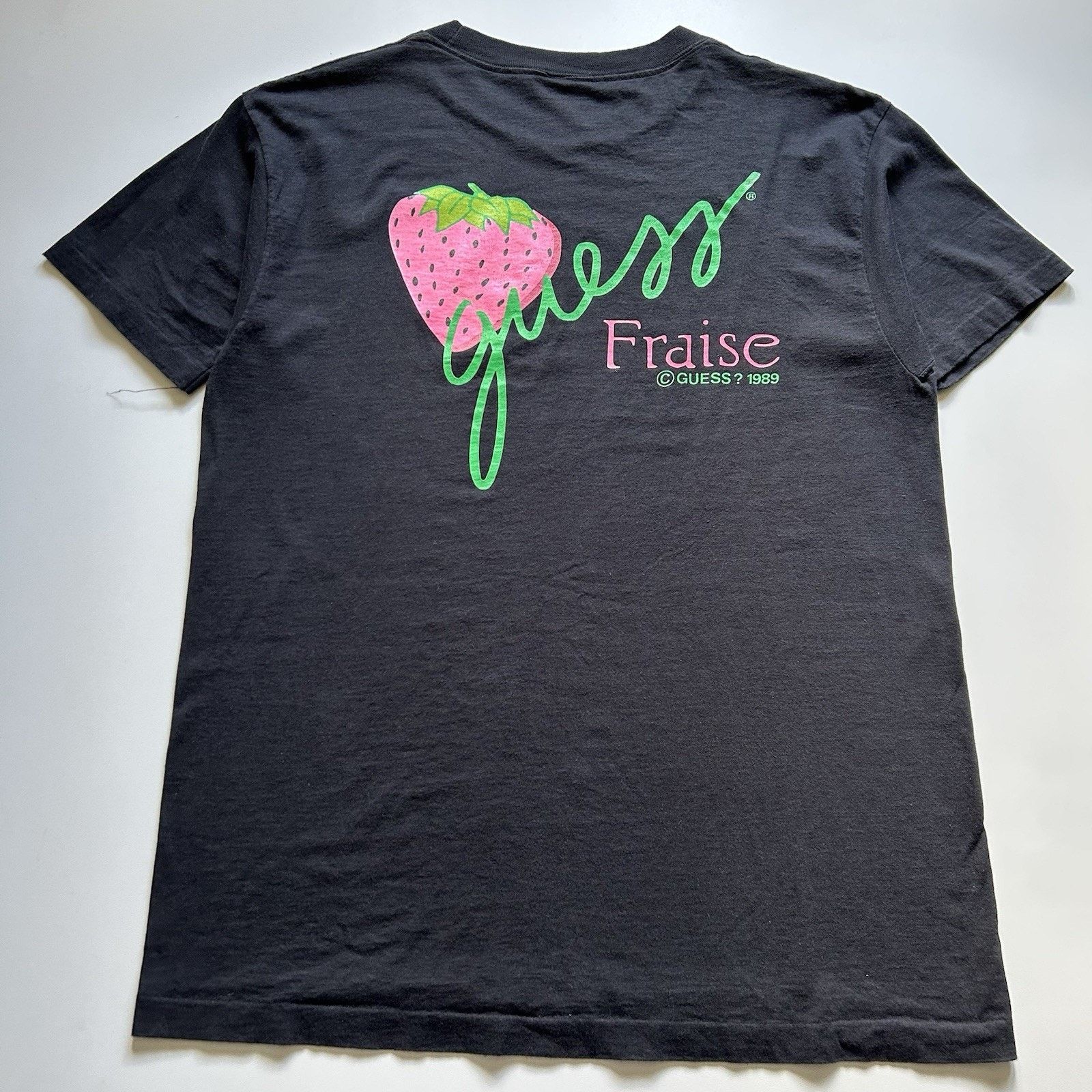 Vintage 80s Guess Fraise Strawberry 1989 Shirt Xl Black Rare Hoodie, Sweatshirt | PodTeesHub.com