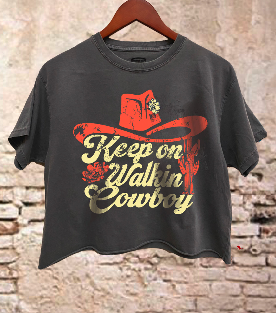 Walk On Cowboy Relaxed Crop T-Shirt Hoodie, Sweatshirt | PodTeesHub.com