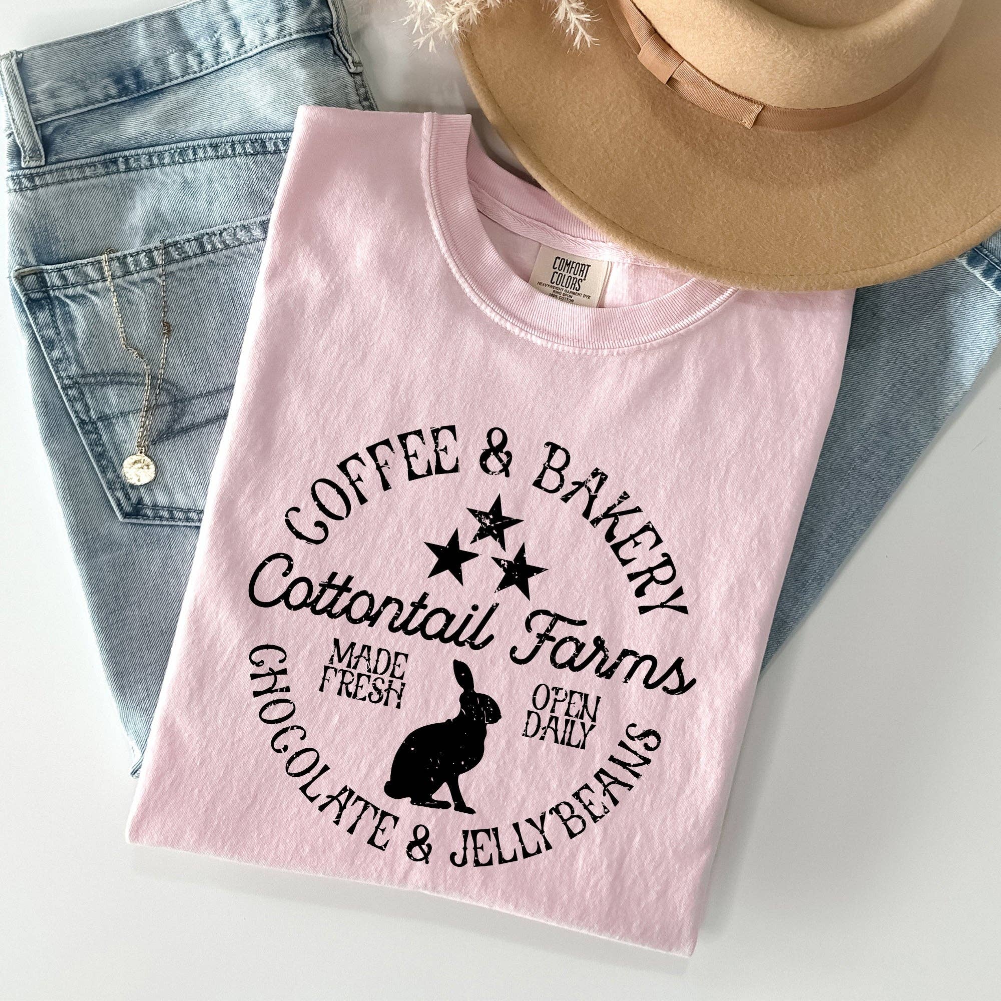 Cottontail Farms, Coffee and Bakery Retro Sign Easter Tshirt Hoodie, Sweatshirt | PodTeesHub.com