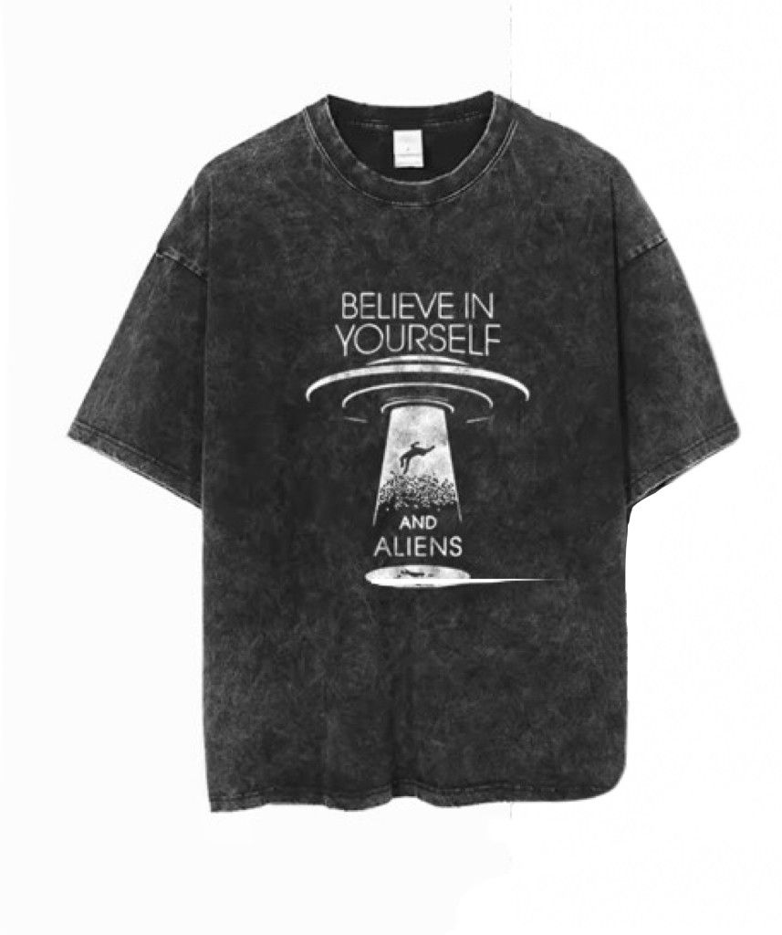 Japanese Brand Y2k Vintage Believe In Yourself Alien Print Washed T Shirt Hoodie, Sweatshirt | PodTeesHub.com