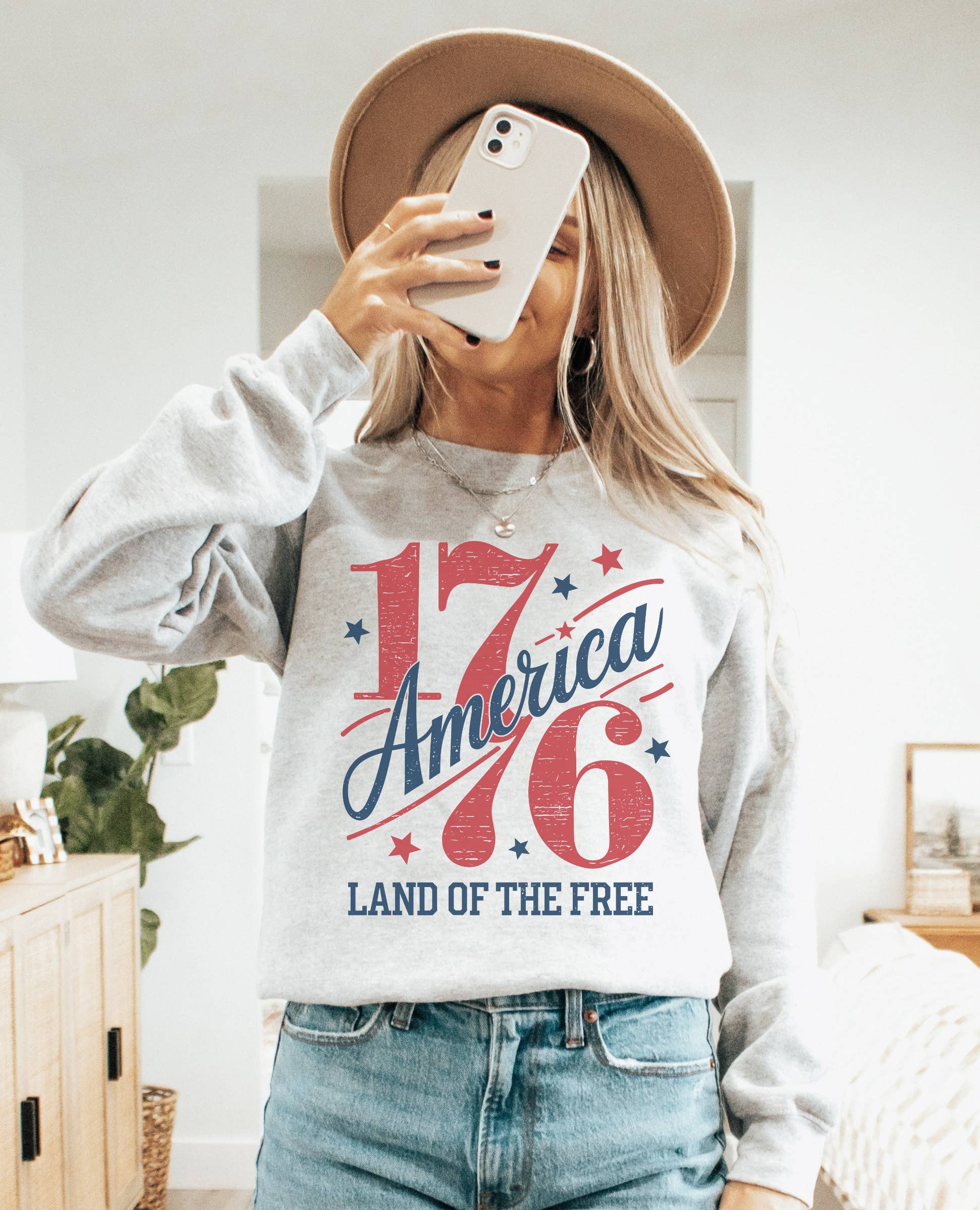 1776 Land of the Free Crew Neck Sweatshirt T-Shirts, Hoodie | PodTeesHub.com