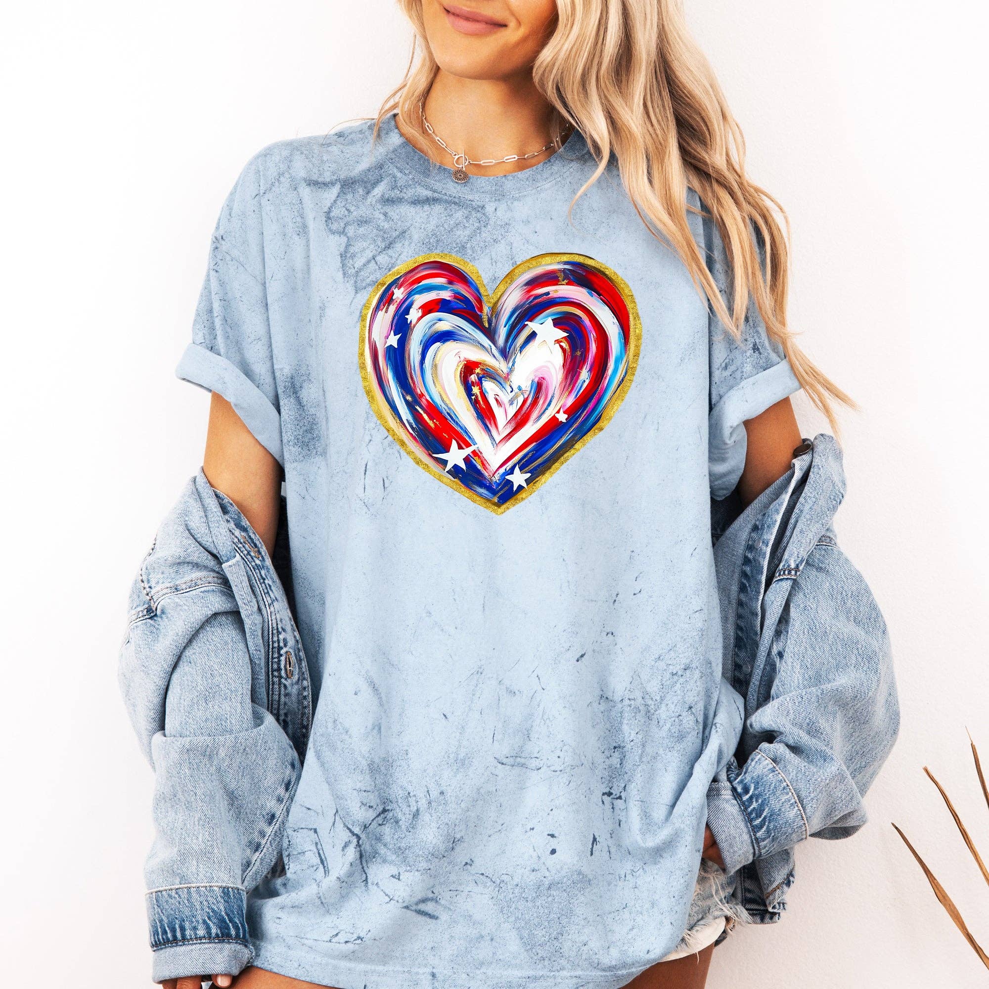 Painted Patriotic Heart, USA 4th of July, Color Blast Tshirt Hoodie, Sweatshirt | PodTeesHub.com