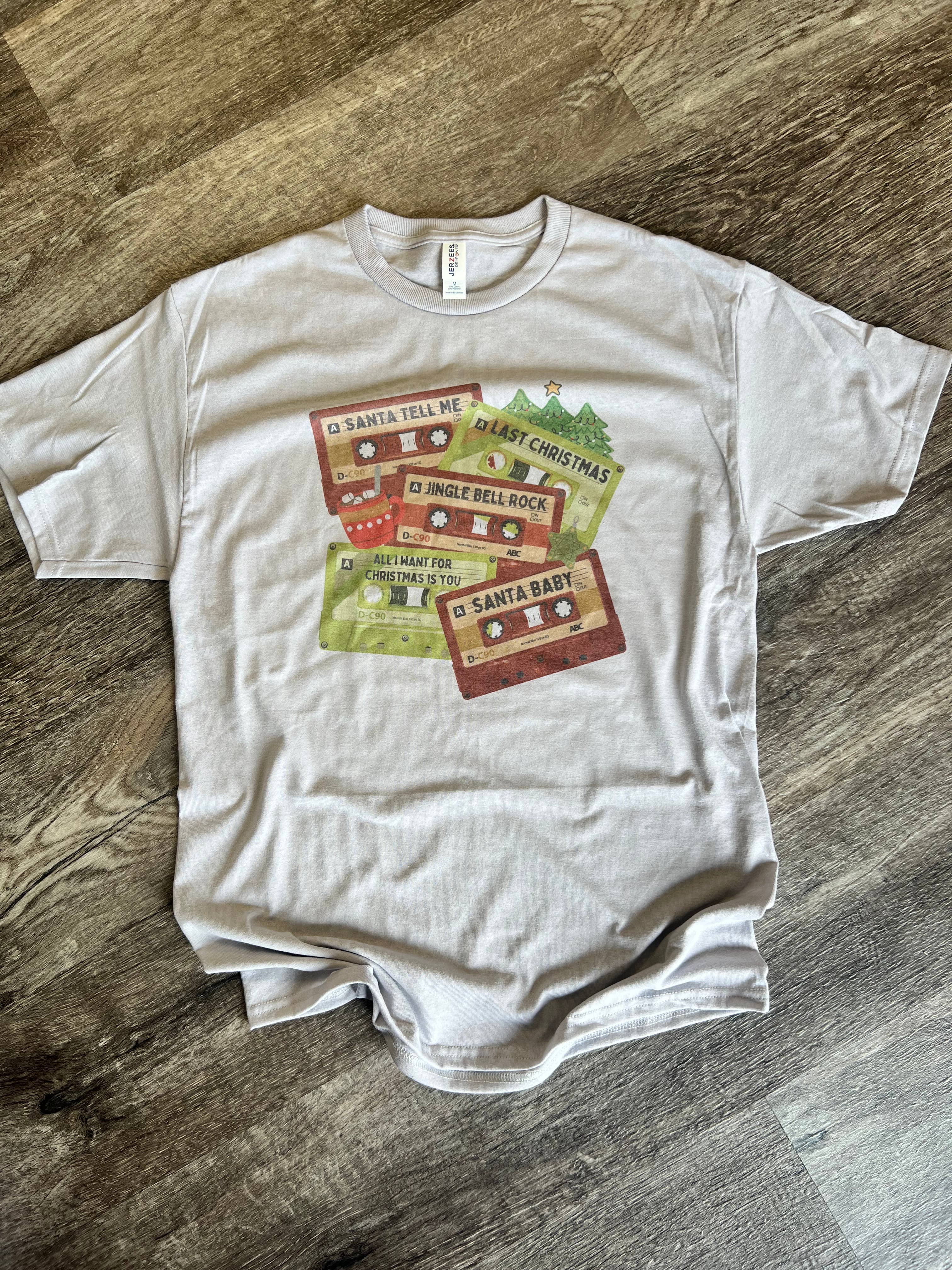 Classic Christmas Songs On Tapes On Silver Tee Hoodie, Sweatshirt | PodTeesHub.com