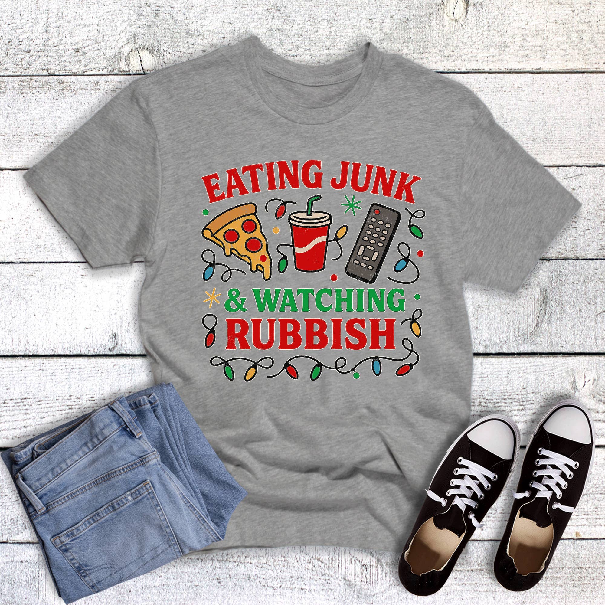 Christmas Eating Junk Food and Watching Rubbish Graphic Tee Hoodie, Sweatshirt | PodTeesHub.com