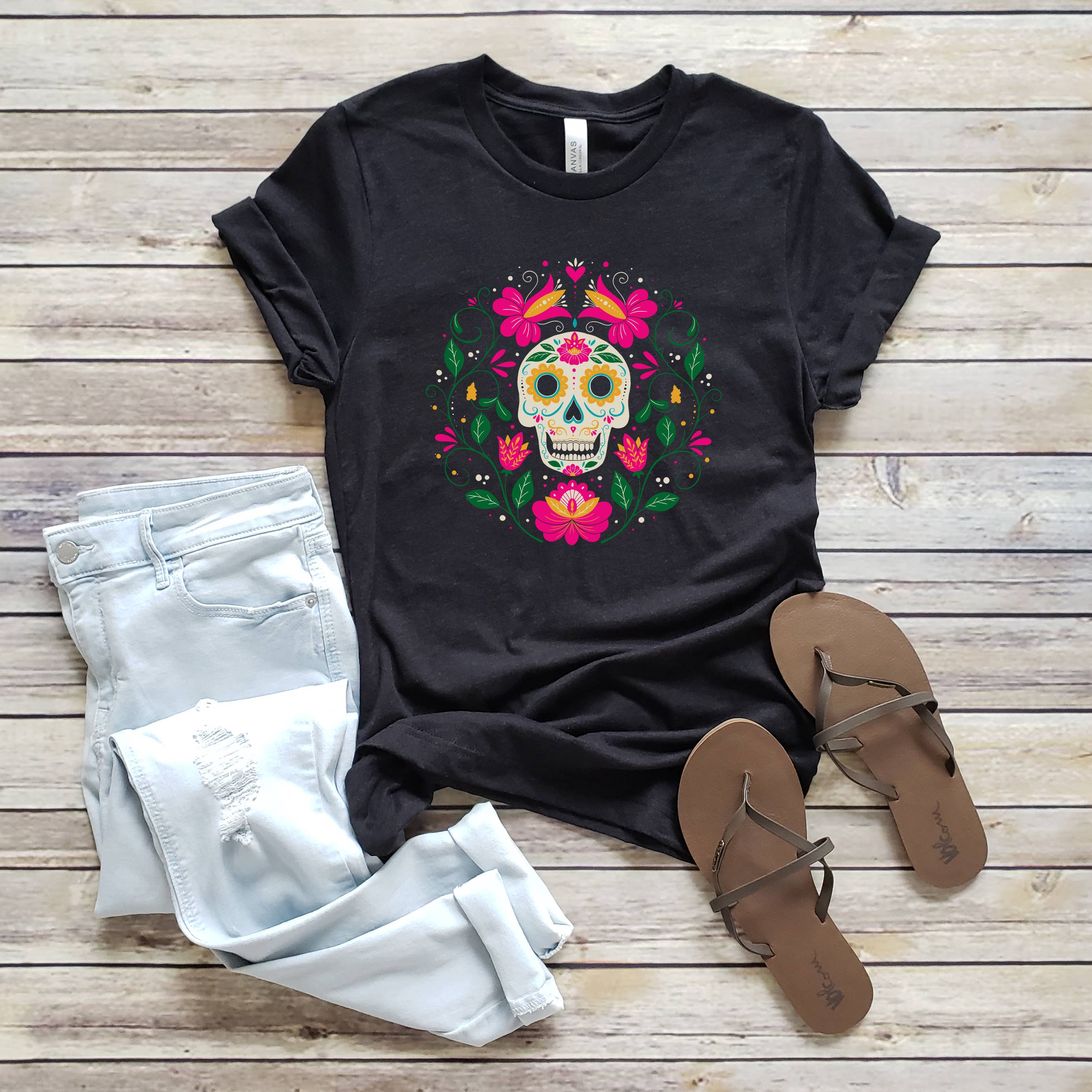Floral Day of the Dead Tee | Halloween | Sizes XS-2XL Hoodie, Sweatshirt | PodTeesHub.com