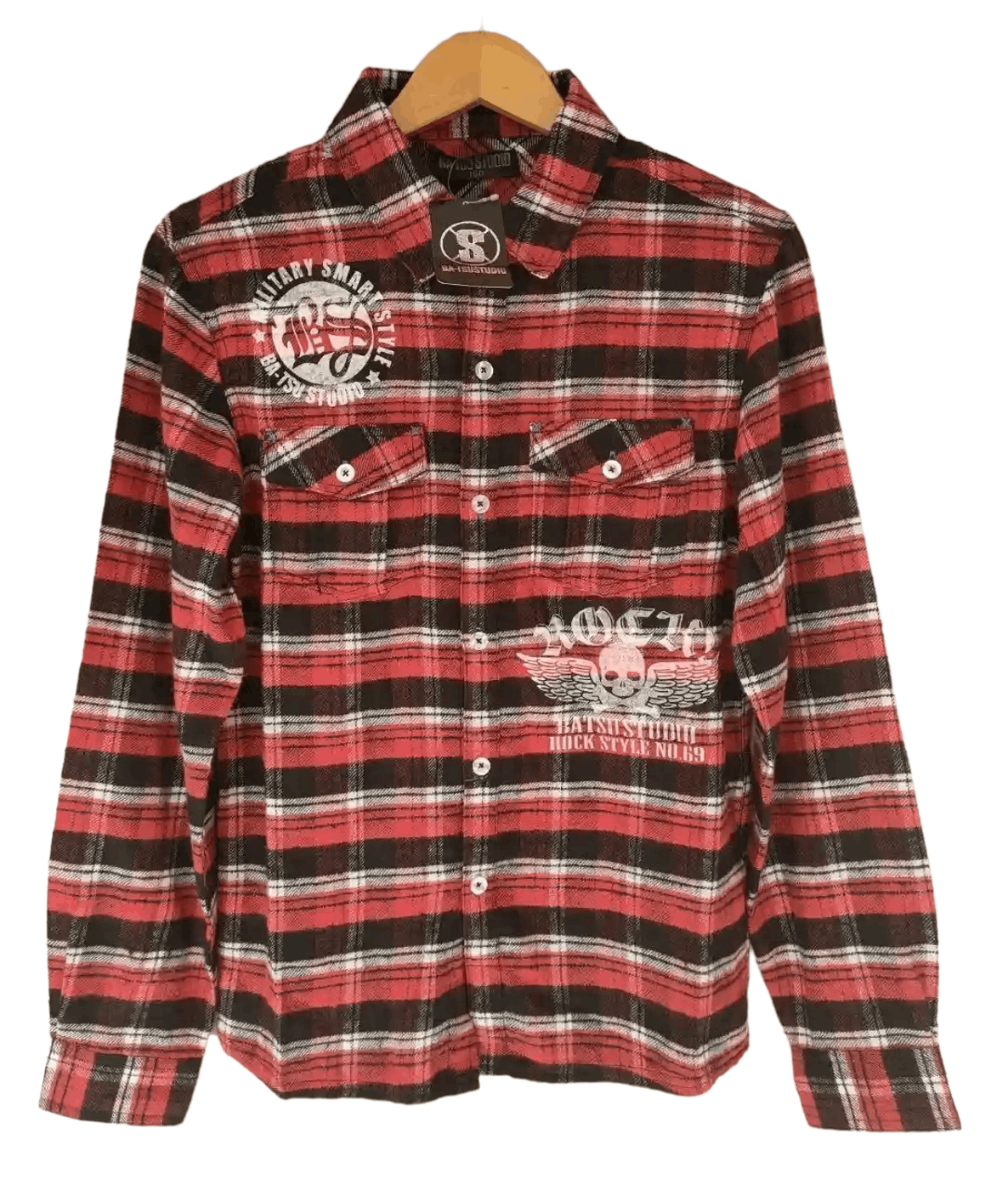 Japanese Brand Deadstock Batsu Studio Skull Printed Flannel T-Shirts, Hoodie, Sweatshirt | PodTeesHub.com