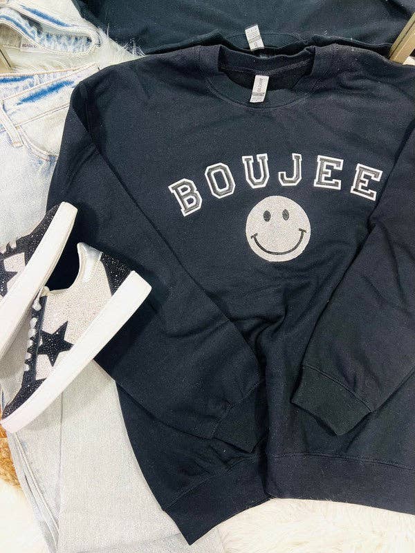 Boujee Silver Happy Rhinestone Patch Sweatshirt T-Shirts, Hoodie | PodTeesHub.com