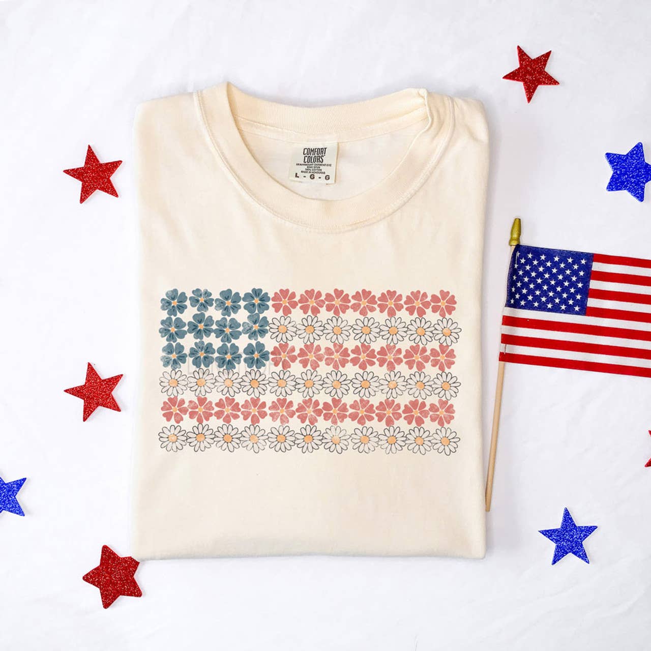 Vintage Floral American Flag Tee Hoodie, Sweatshirt | PodTeesHub.com