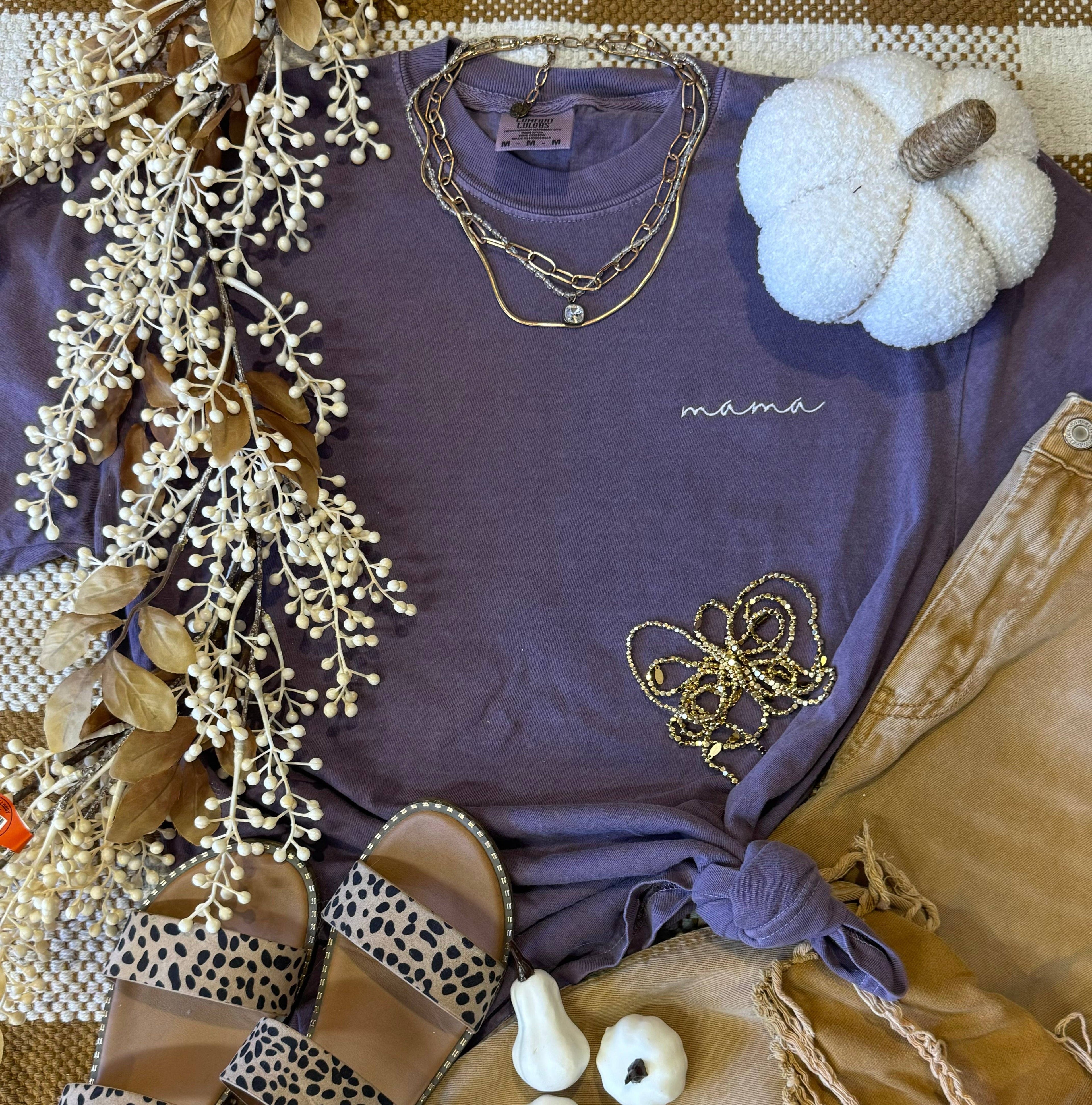 Wine Dainty Mama Embroidered Tee Hoodie, Sweatshirt | PodTeesHub.com