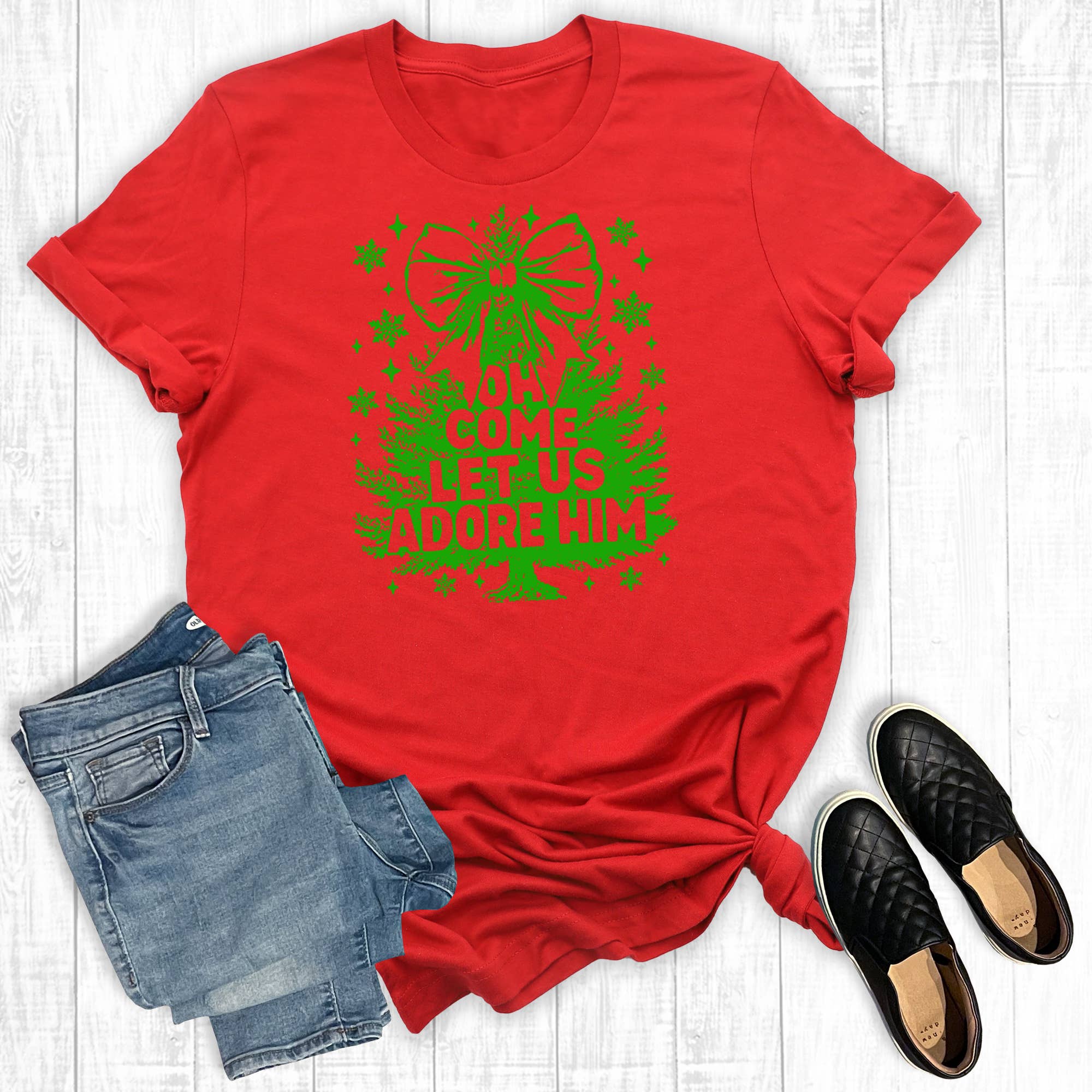 Retro Faith Christmas O Come Let Us Adore Him Graphic Tee Hoodie, Sweatshirt | PodTeesHub.com